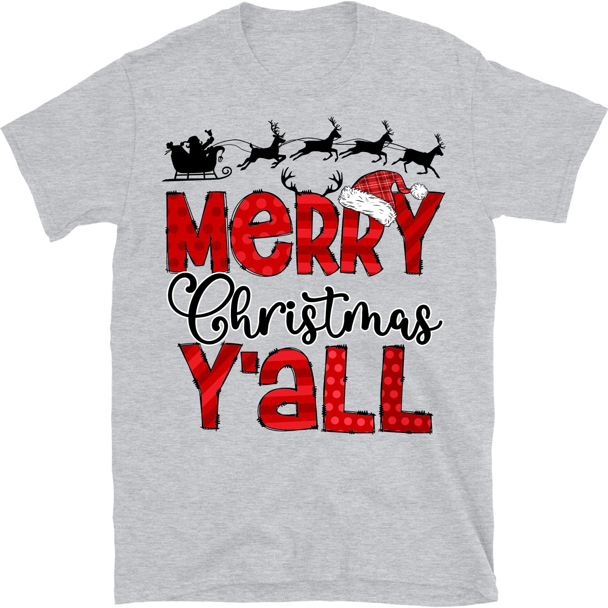 TEEDIYChristmas Women Men Shirt, Merry Christmas Yall Shirt, Holiday Shirt, Cute Christmas Tee - Sport Grey Large