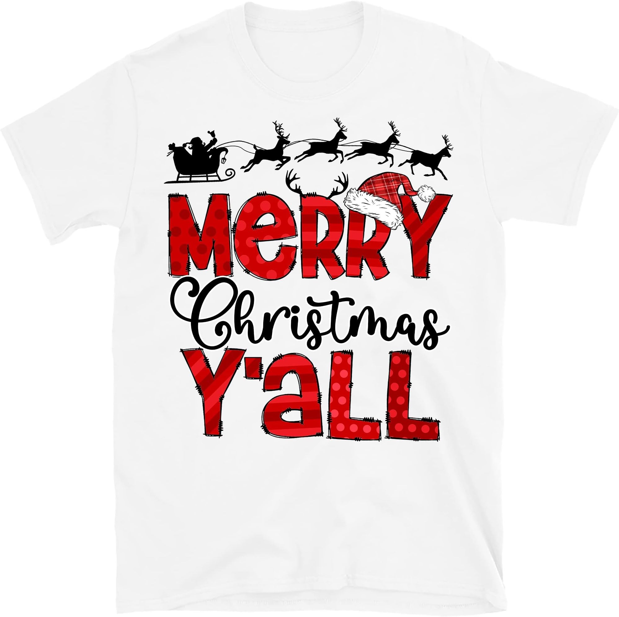 TEEDIYChristmas Women Men Shirt, Merry Christmas Yall Shirt, Holiday Shirt, Cute Christmas Tee - White Medium
