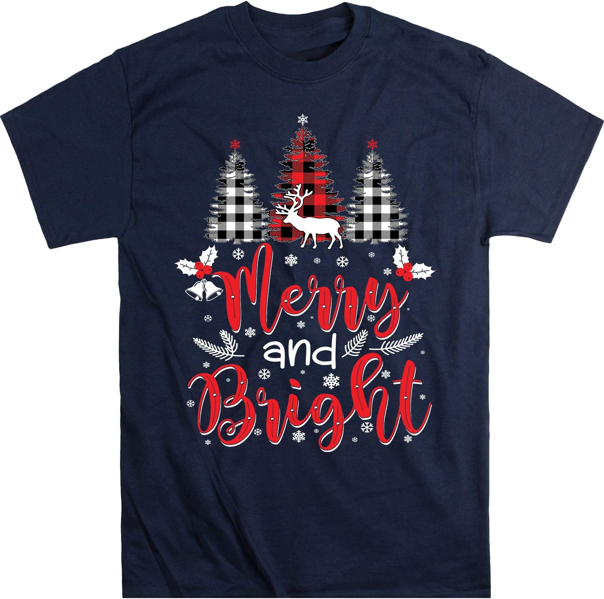 TEEDIYFamily Christmas Pajamas, Merry and Bright Christmas Pajamas, Plaid Christmas Pajamas, Matching Family Christmas Pajamas - Navy XX-Large