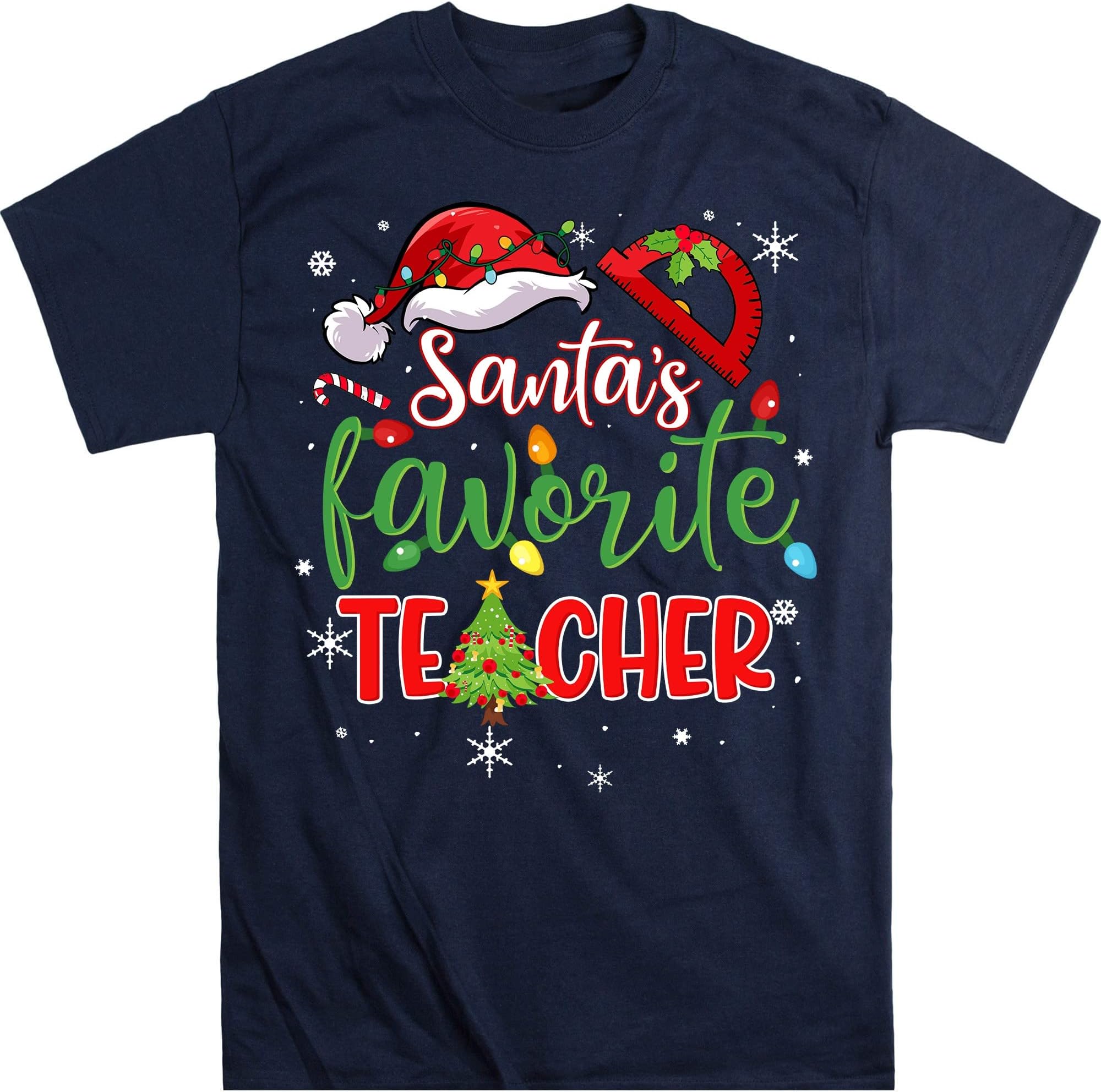 TEEDIYSantas Favorite Teacher Pajamas - Funny Xmas Teacher Costume T-Shirt - Navy XX-Large