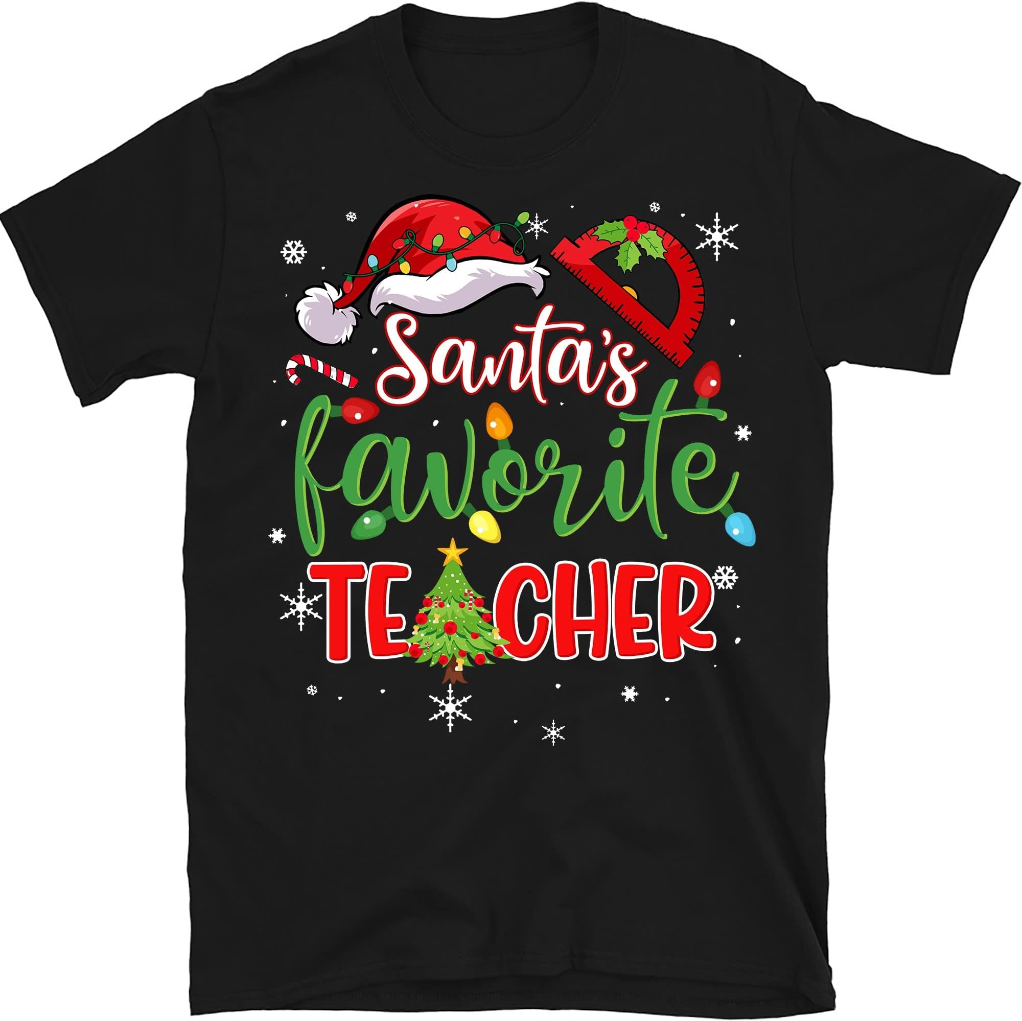 TEEDIYSantas Favorite Teacher Pajamas - Funny Xmas Teacher Costume T-Shirt - Black XX-Large