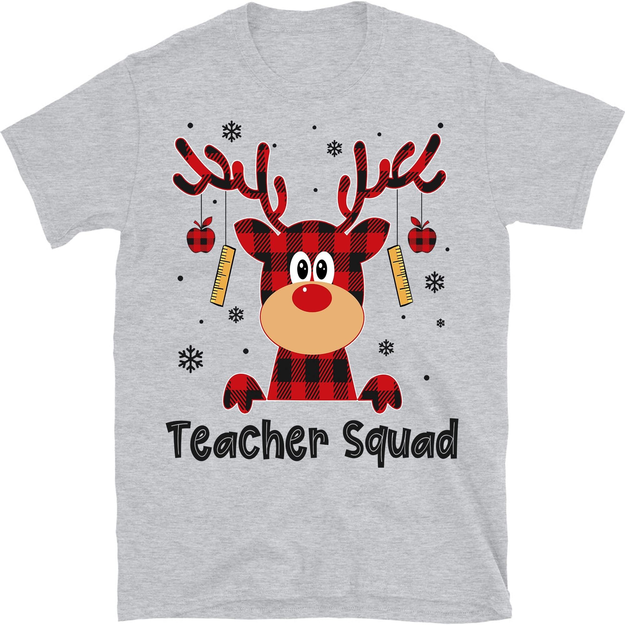 TEEDIYTeacher Squad Shirt, Reindeer Funny Teacher Christmas Shirt, Teacher Christmas Shirt, Buffalo Plaid Moose - Sport Grey XX-Large