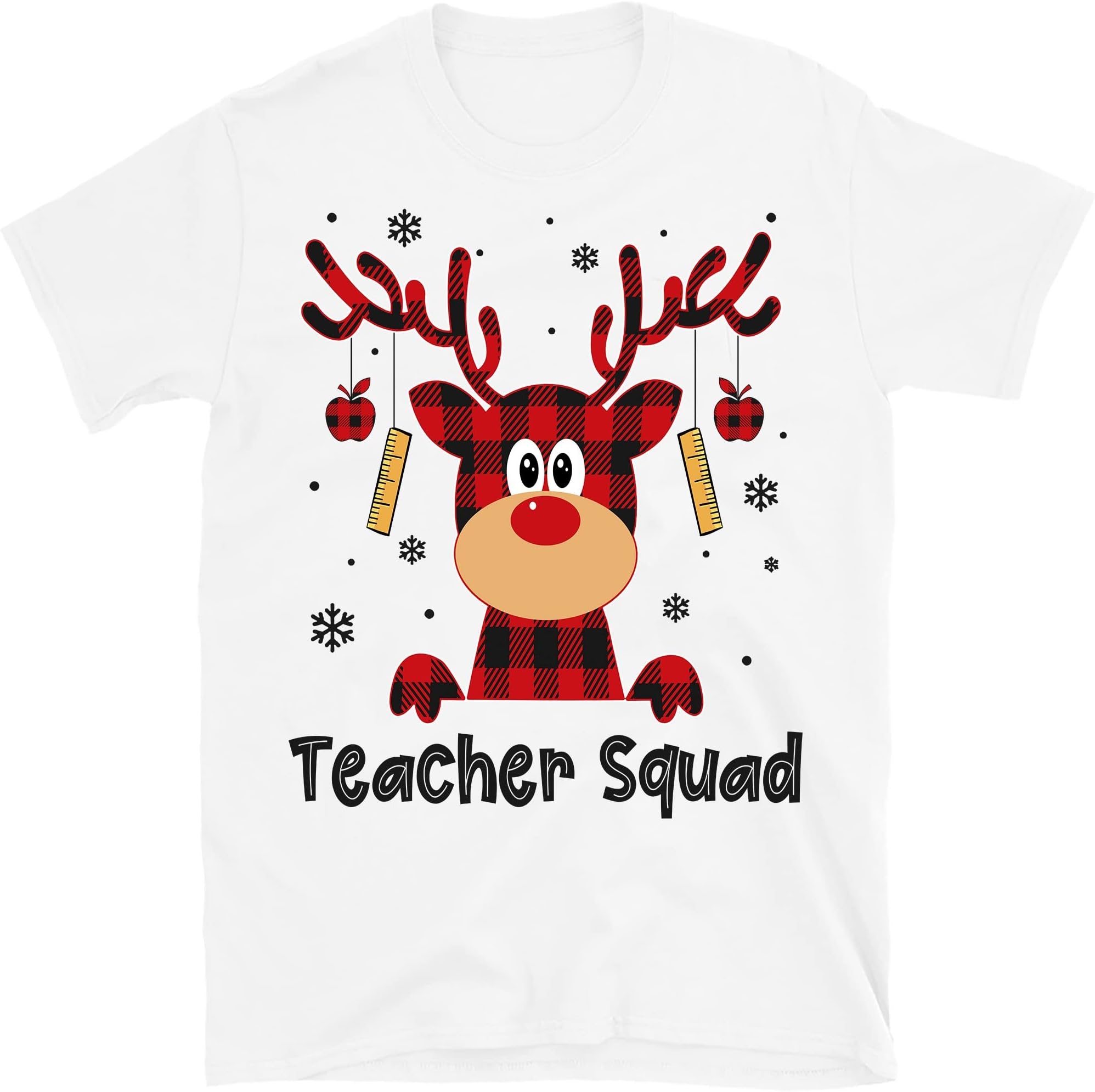 TEEDIYTeacher Squad Shirt, Reindeer Funny Teacher Christmas Shirt, Teacher Christmas Shirt, Buffalo Plaid Moose - White Large