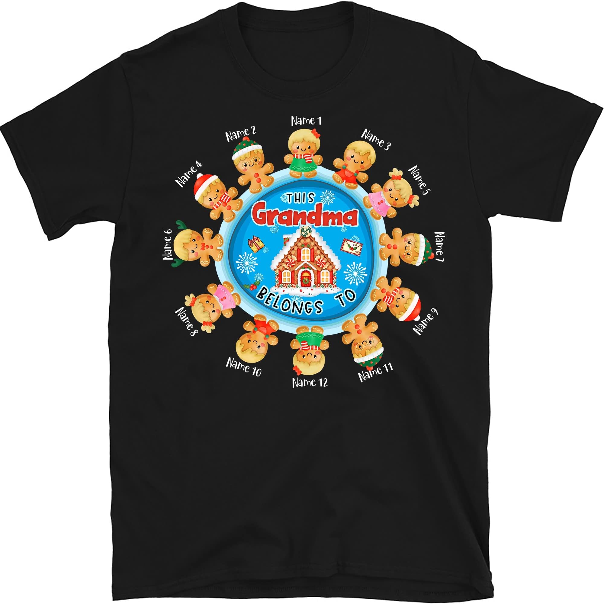 TEEDIYGrandma Christmas Personalized T Shirt, Christmas Cookies Shirt, Custom Nana Shirt, Christmas Gingerbread Kids Names Grandma Mom Dad Papa Multicolored