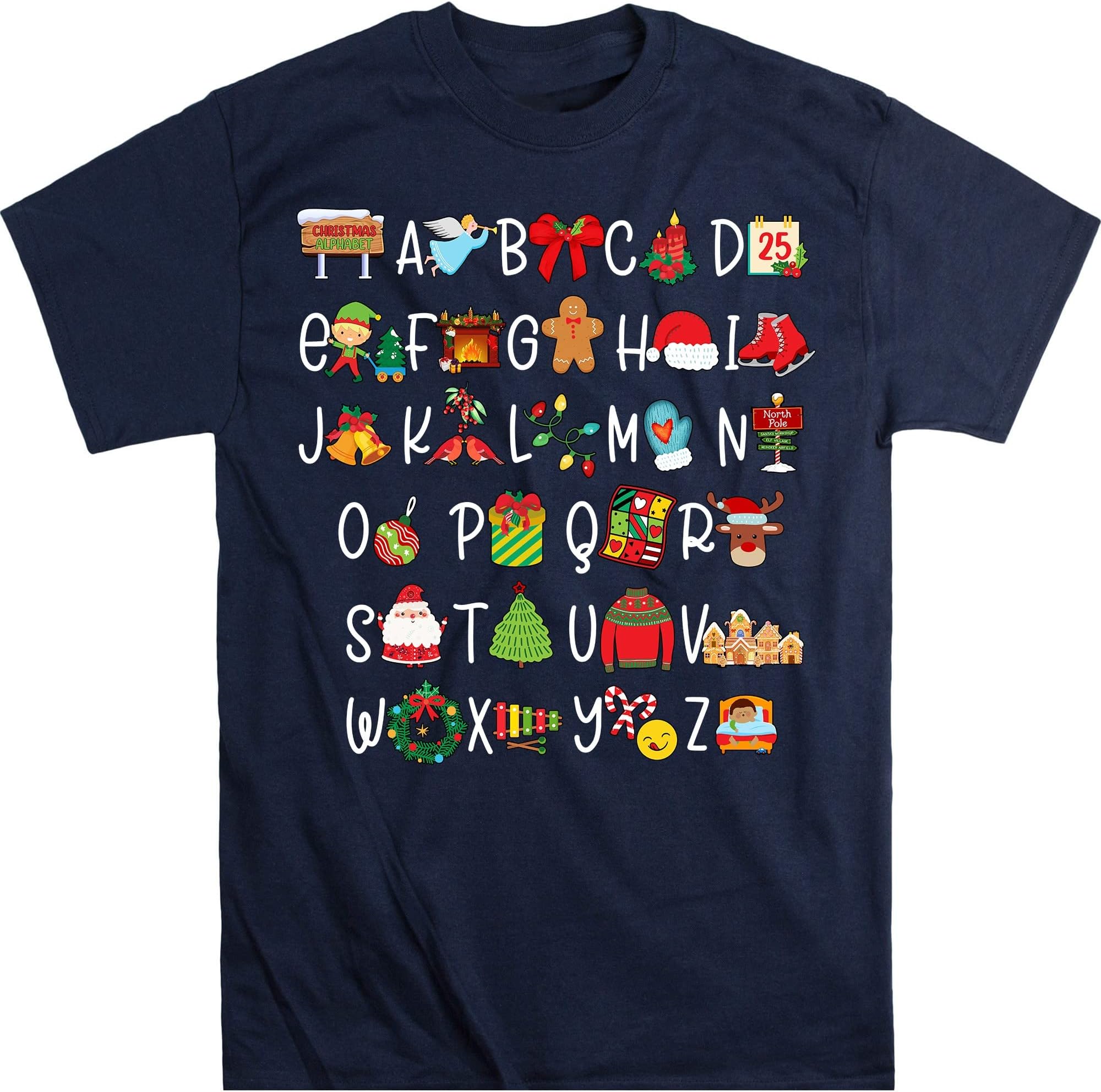 TEEDIYChristmas Teacher Shirt, Christmas Alphabet, Christmas Classroom Shirt, ABCs Shirt - Navy Large