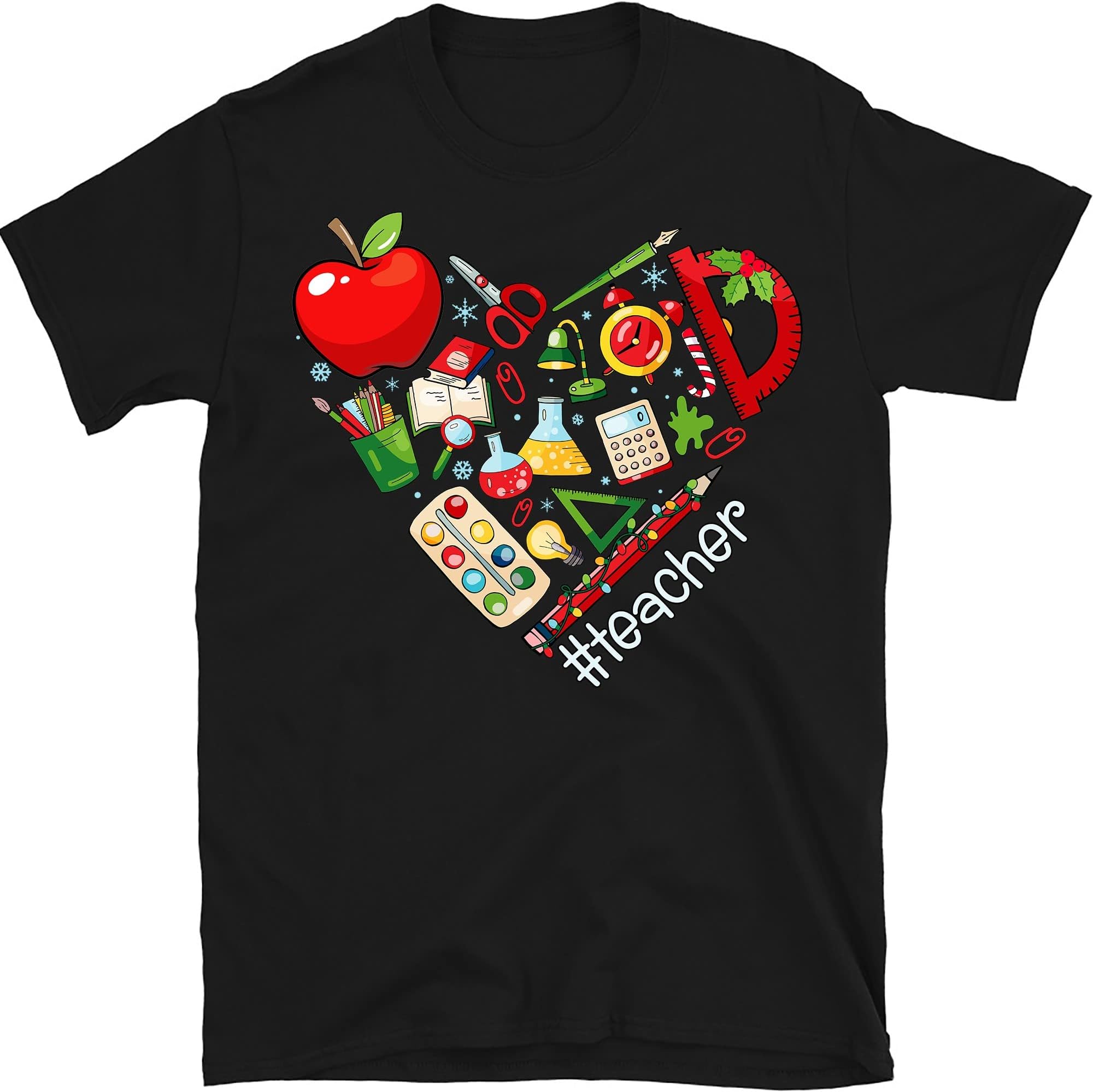 TEEDIYInspirational Teacher Shirts, Teach Love Inspire Shirt, Christmas Teacher T- Shirt, Back to School Shirt - Black X-Large