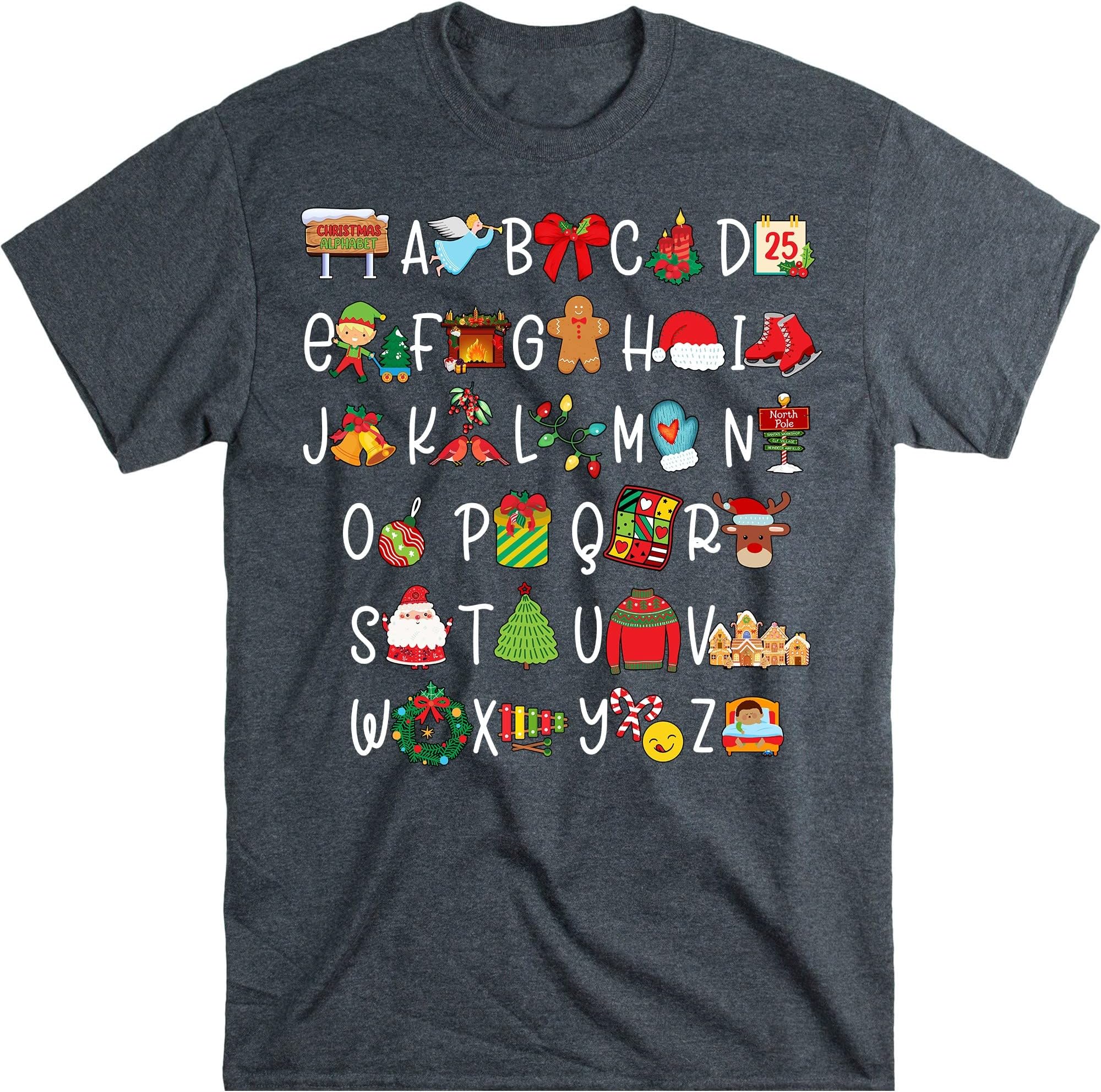 TEEDIYChristmas Teacher Shirt, Christmas Alphabet, Christmas Classroom Shirt, ABCs Shirt - Dark Heather Medium