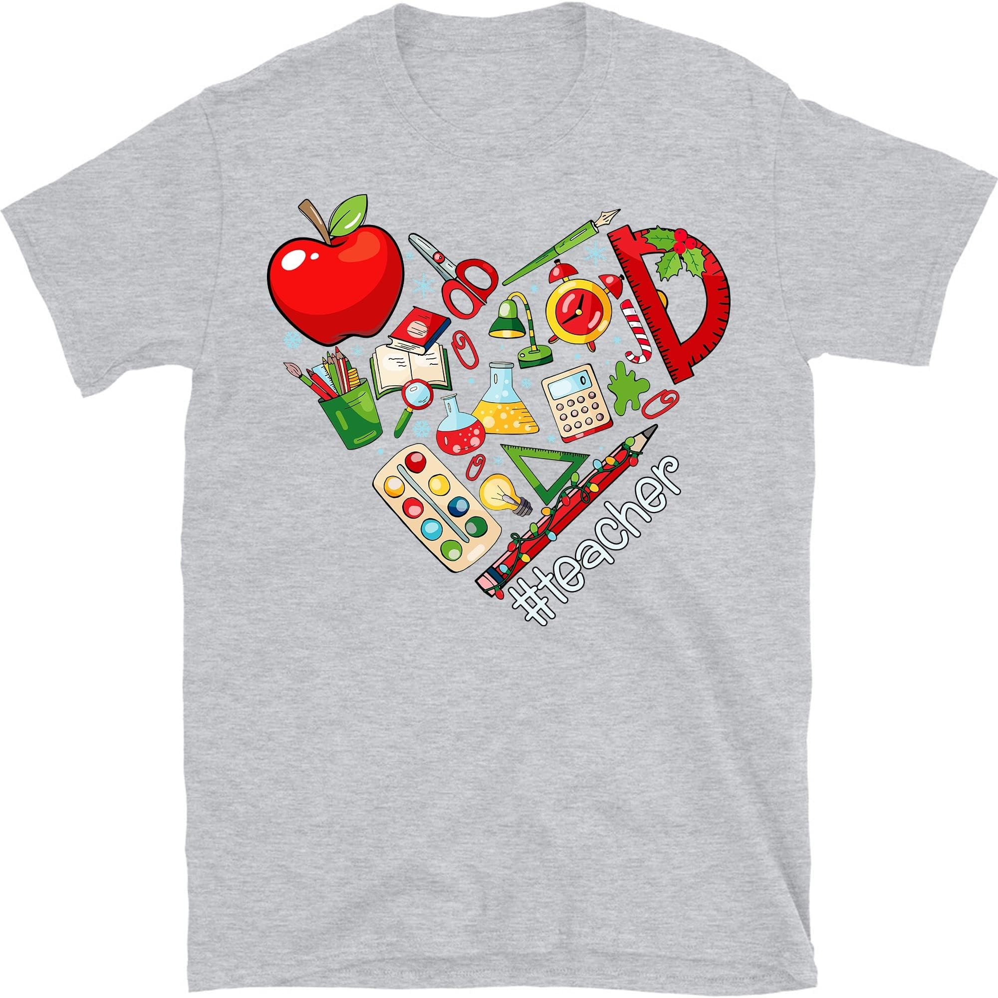 TEEDIYInspirational Teacher Shirts, Teach Love Inspire Shirt, Christmas Teacher T- Shirt, Back to School Shirt - Sport Grey X-Large