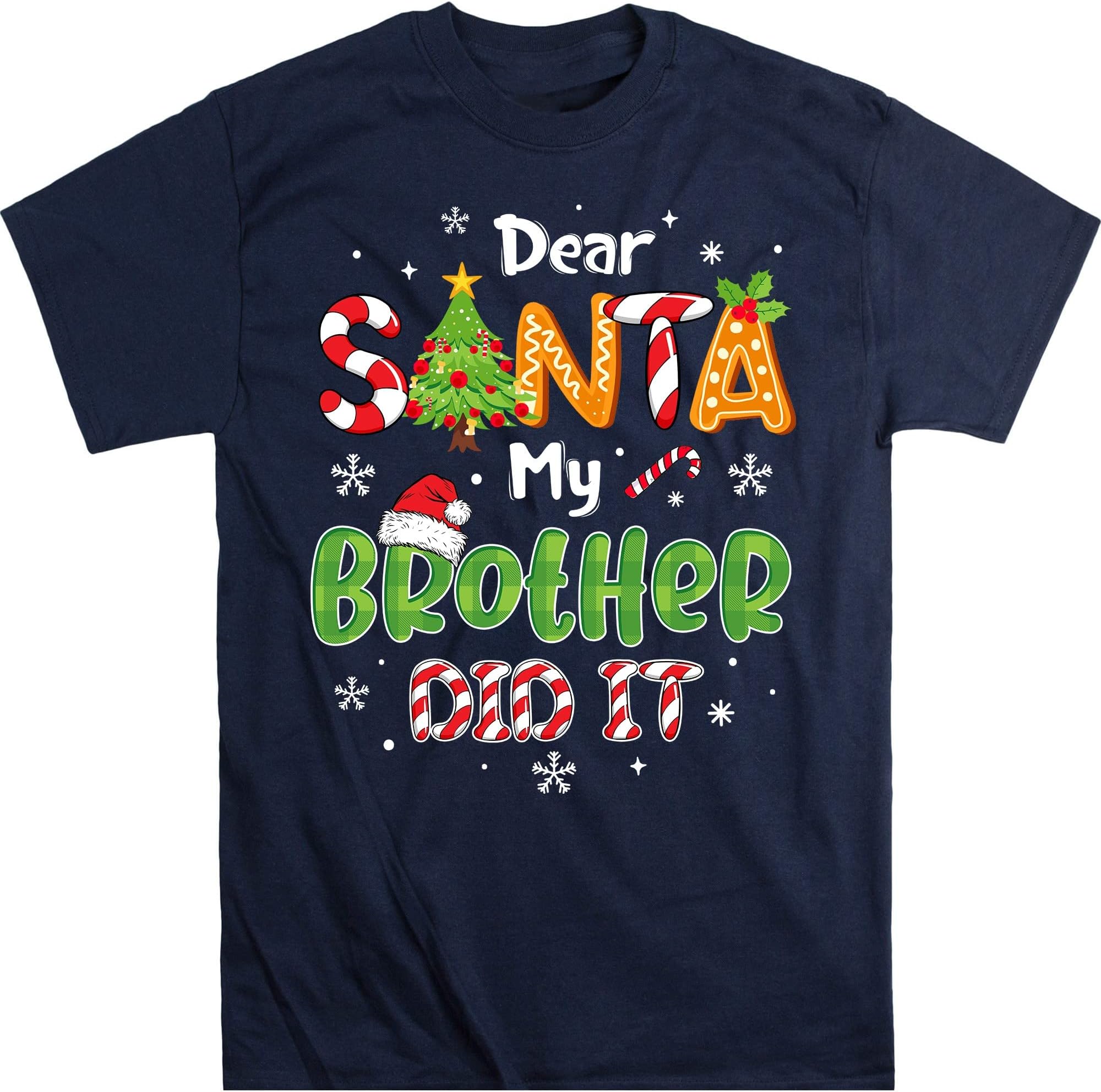 TEEDIYDear Santa My Brother Did It Funny Christmas Pajama T-Shirt - Navy X-Large