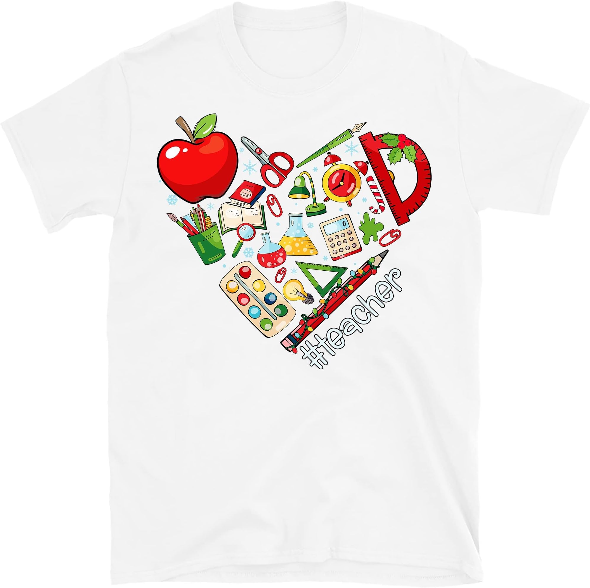 TEEDIYInspirational Teacher Shirts, Teach Love Inspire Shirt, Christmas Teacher T- Shirt, Back to School Shirt - White XX-Large