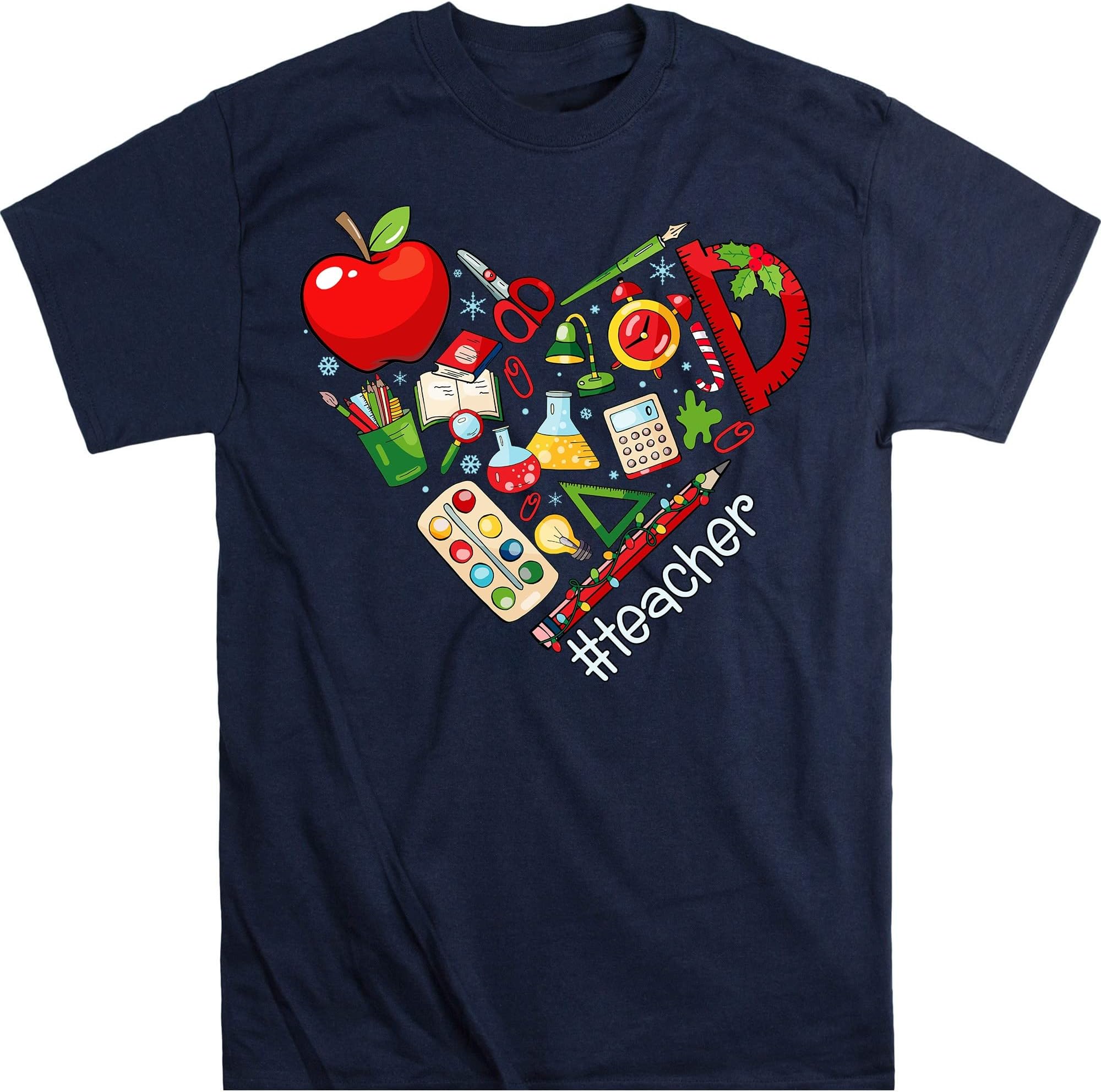 TEEDIYInspirational Teacher Shirts, Teach Love Inspire Shirt, Christmas Teacher T- Shirt, Back to School Shirt - Navy 3X-Large
