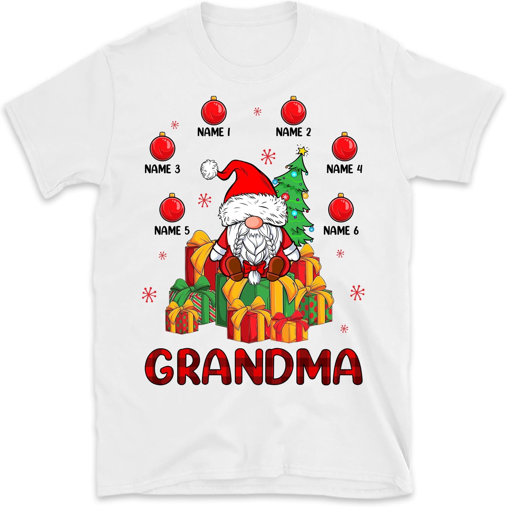 TEEDIYPersonalized Nana Christmas Shirt, Custom Grandkids Grandma Gnome T Shirt, Mimi Mom Christmas Tree Multicolored