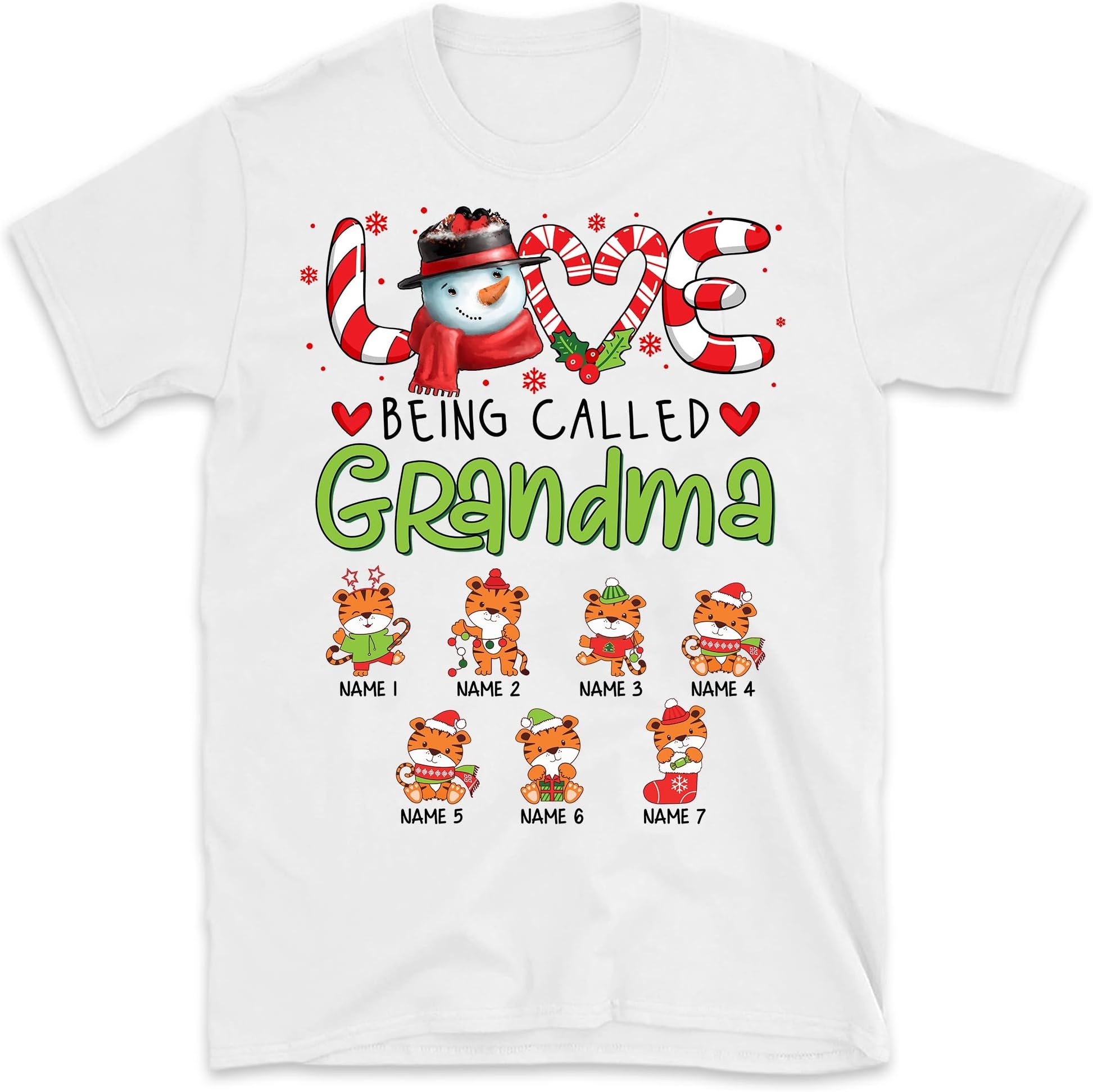 TEEDIYLove Being Called Grandma Shirt, Custom Christmas Grandma Shirt with Grandkids Names,Personalized Little Tiger Kids Name Multicolored