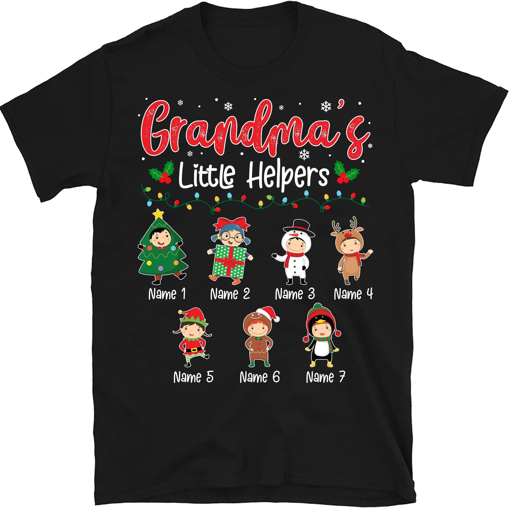 TEEDIYPersonalized Christmas Grandma T Shirt, Grandmas Little Helpers, Custom Christmas Grandma Shirt with Grandkids Names Multicolored