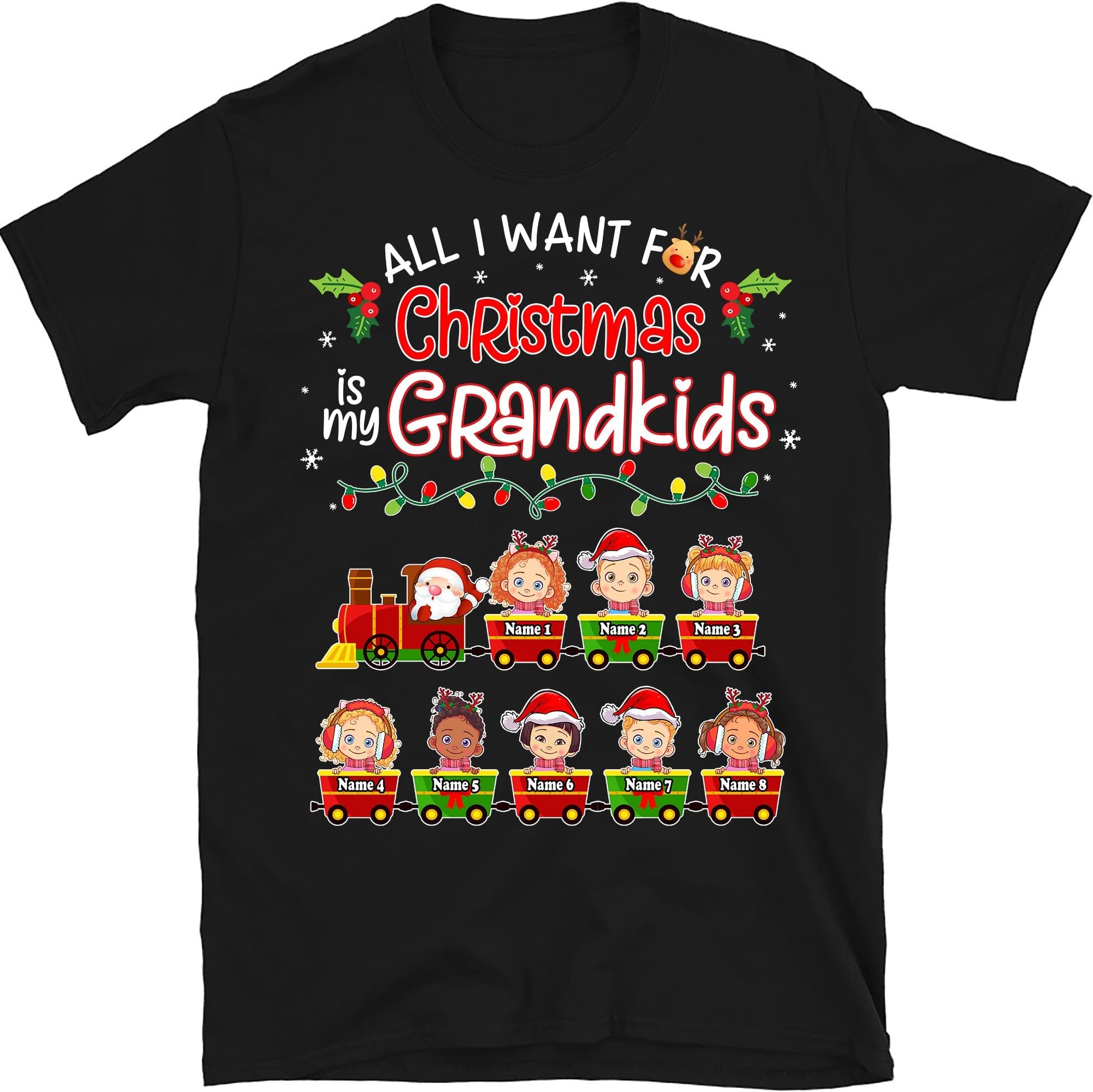 TEEDIYPersonalized Grandma Grandkids Christmas Shirt, All I Want for Christmas is My Grandkids, for Grandpa, Mom, Dad, Merry Christmas, Nana Snoman Shirt Multicolored