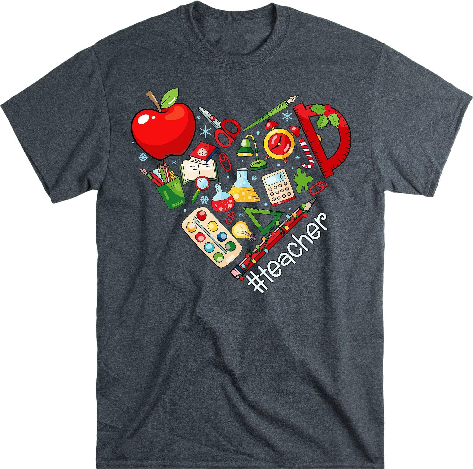 TEEDIYInspirational Teacher Shirts, Teach Love Inspire Shirt, Christmas Teacher T- Shirt, Back to School Shirt - Dark Heather Large