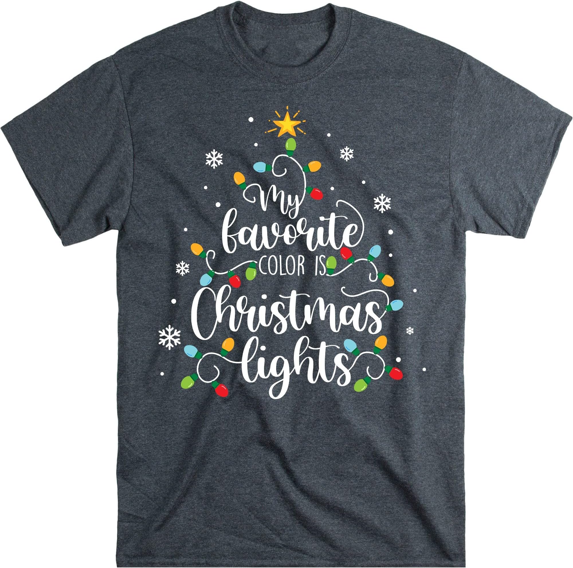 TEEDIYMy Favorite Color is Christmas Lights Tee Funny Xmas Gifts T-Shirt - Dark Heather XX-Large