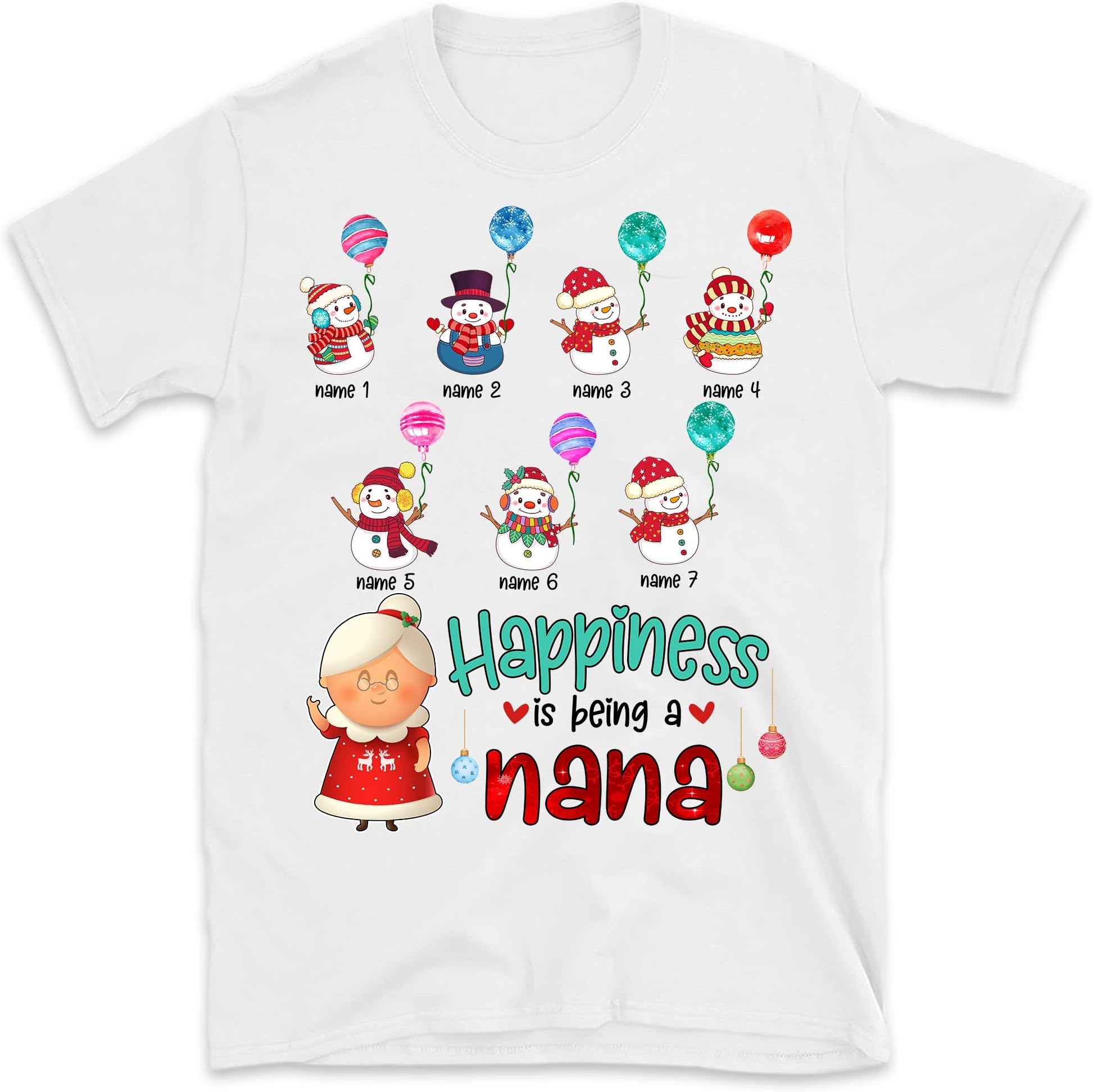 TEEDIYHappiness is Being a Nana Shirt, Christmas Grandma Shirt, Custom Grandma with Grandkids Name, Personalized Nana Shirt Multicolored