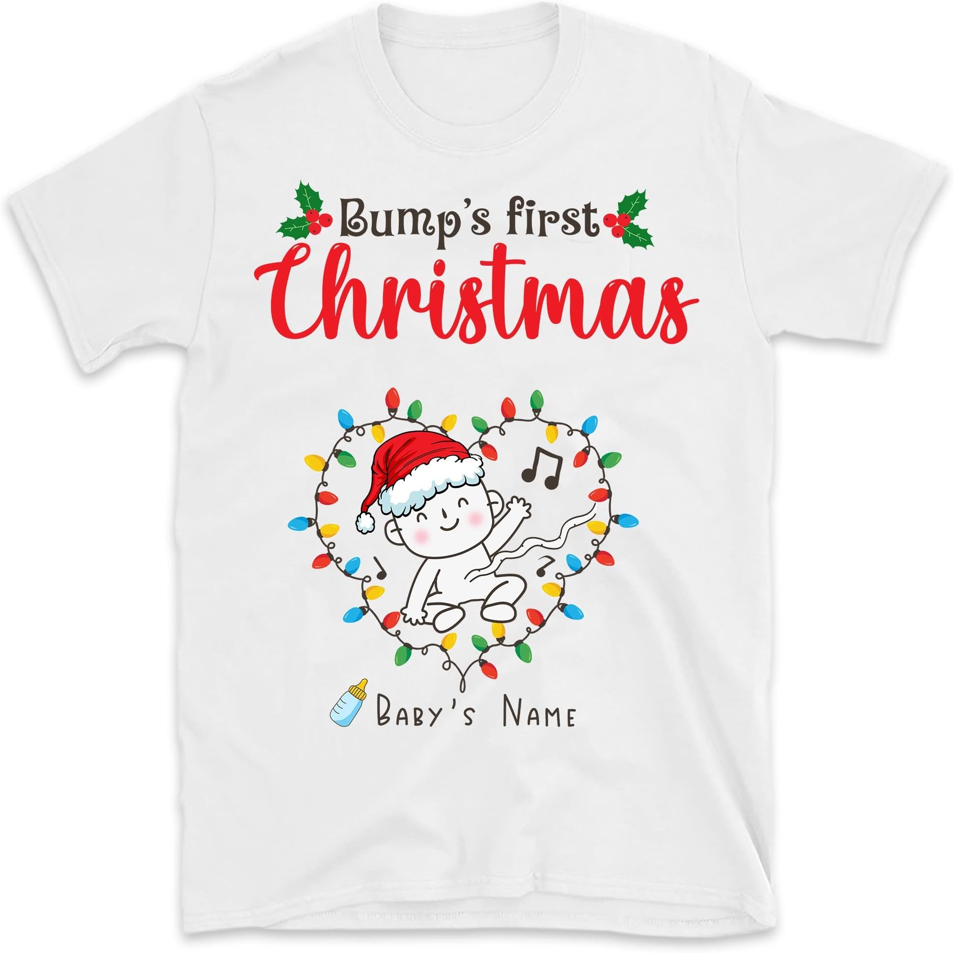 TEEDIYPersonalized Baby Bump Christmas Mom T Shirtt-Shirt, Bump First Christmas New Baby T Shirt Pregnancy Tee for Mom Multicolored
