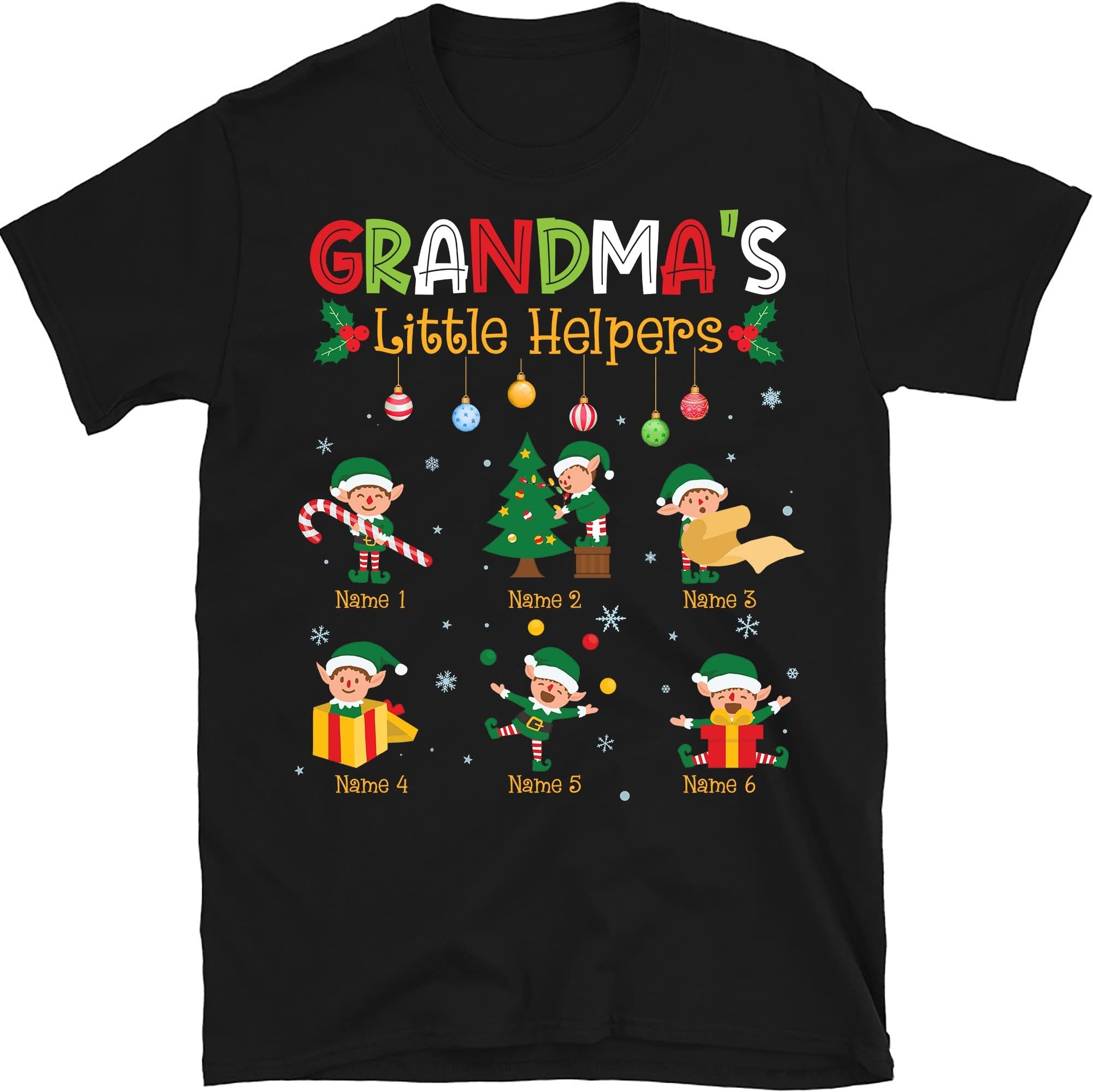TEEDIYPersonalized Grandma Christmas T Shirt, Grandmas Little Helpers, Custom Christmas Grandma Shirt with Grandkids Names Multicolored