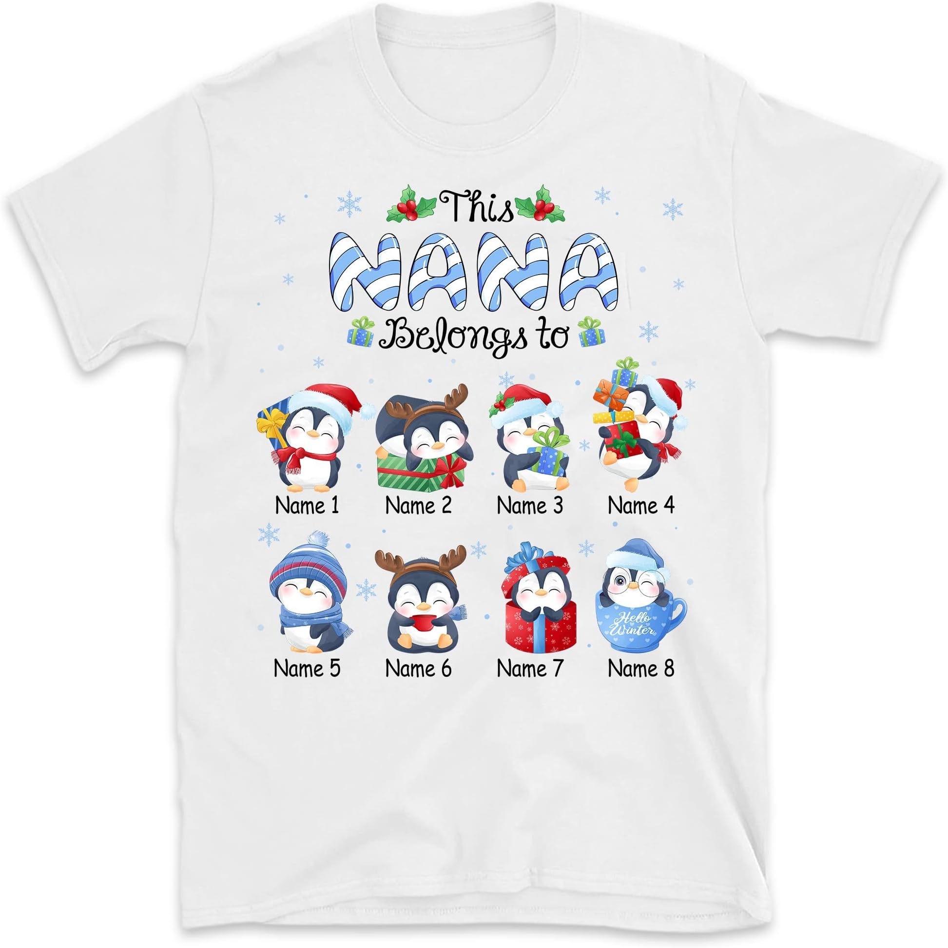 TEEDIYGrandma with Grandkids Name Christmas Personalized T Shirt, This Grandma Belongs to Grandkids Penguin Shirt, Custom Christmas Nana Shirt, Cute Penguin Christmas Women Men Tee Multicolored