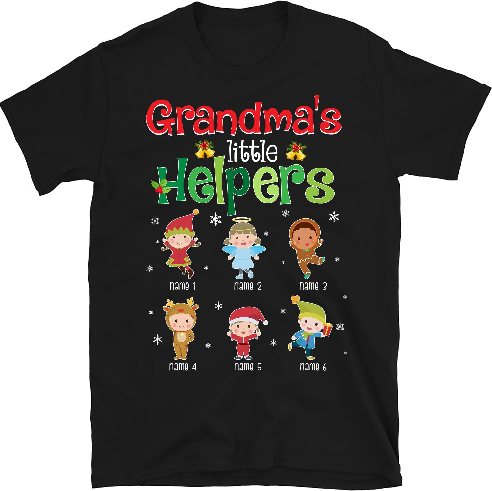 TEEDIYPersonalized Grandma Christmas T Shirt, Grandmas Little Helpers, Custom Christmas Grandma Shirt with Grandkids Names Shirt Multicolored