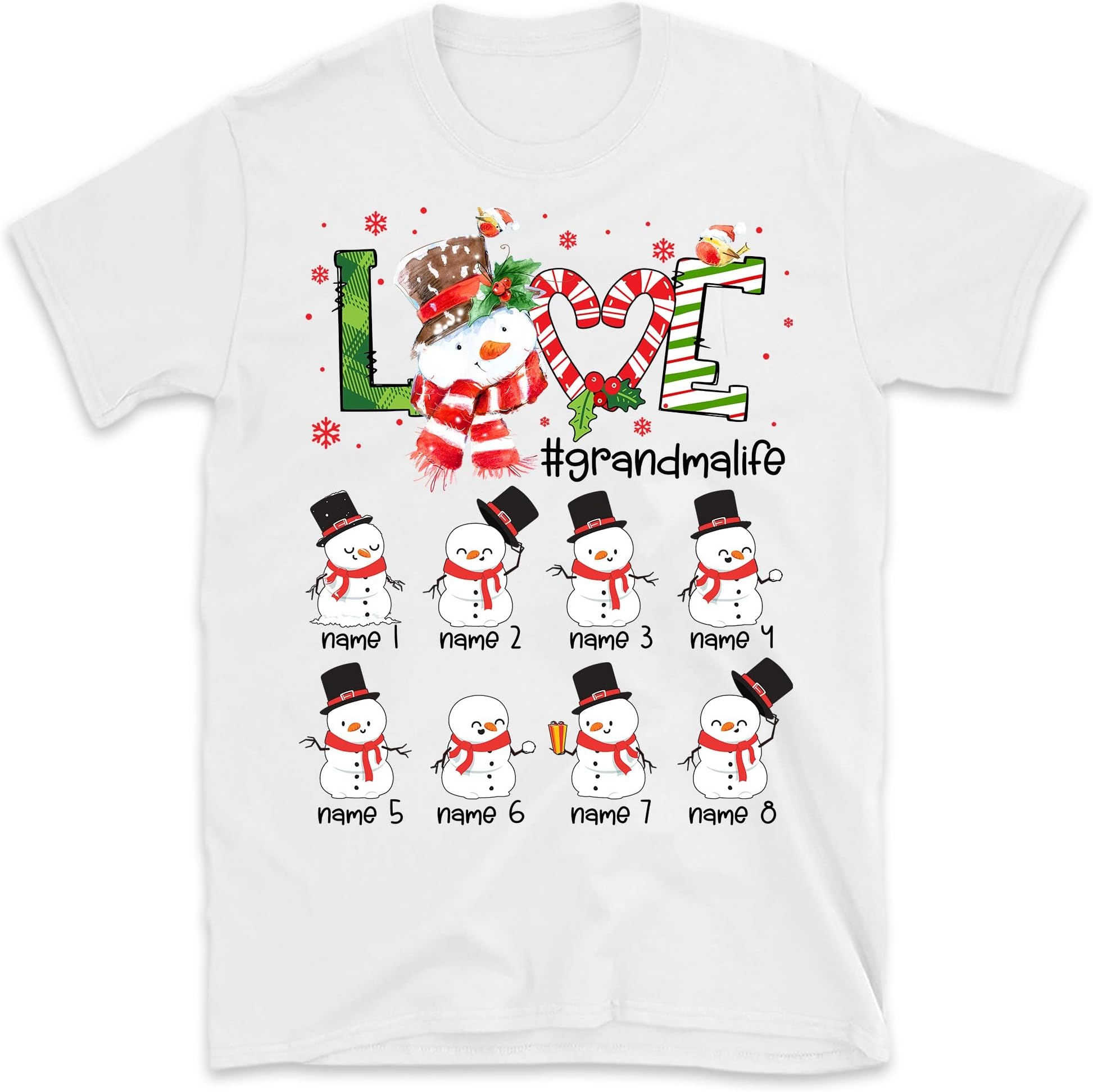 TEEDIYGrandma with Grandkids Name Christmas Personalized T Shirt, Custom Nana Shirt, Christmas Mom Dad Papa Grandpa Multicolored