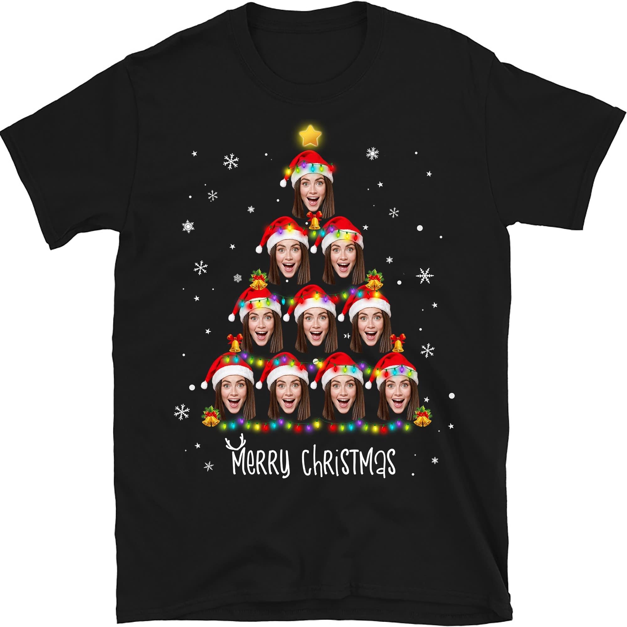 TEEDIYCustom Christmas Tree T-Shirt with Multi Faces Personalized, Customization Print Short Sleeve Shirts