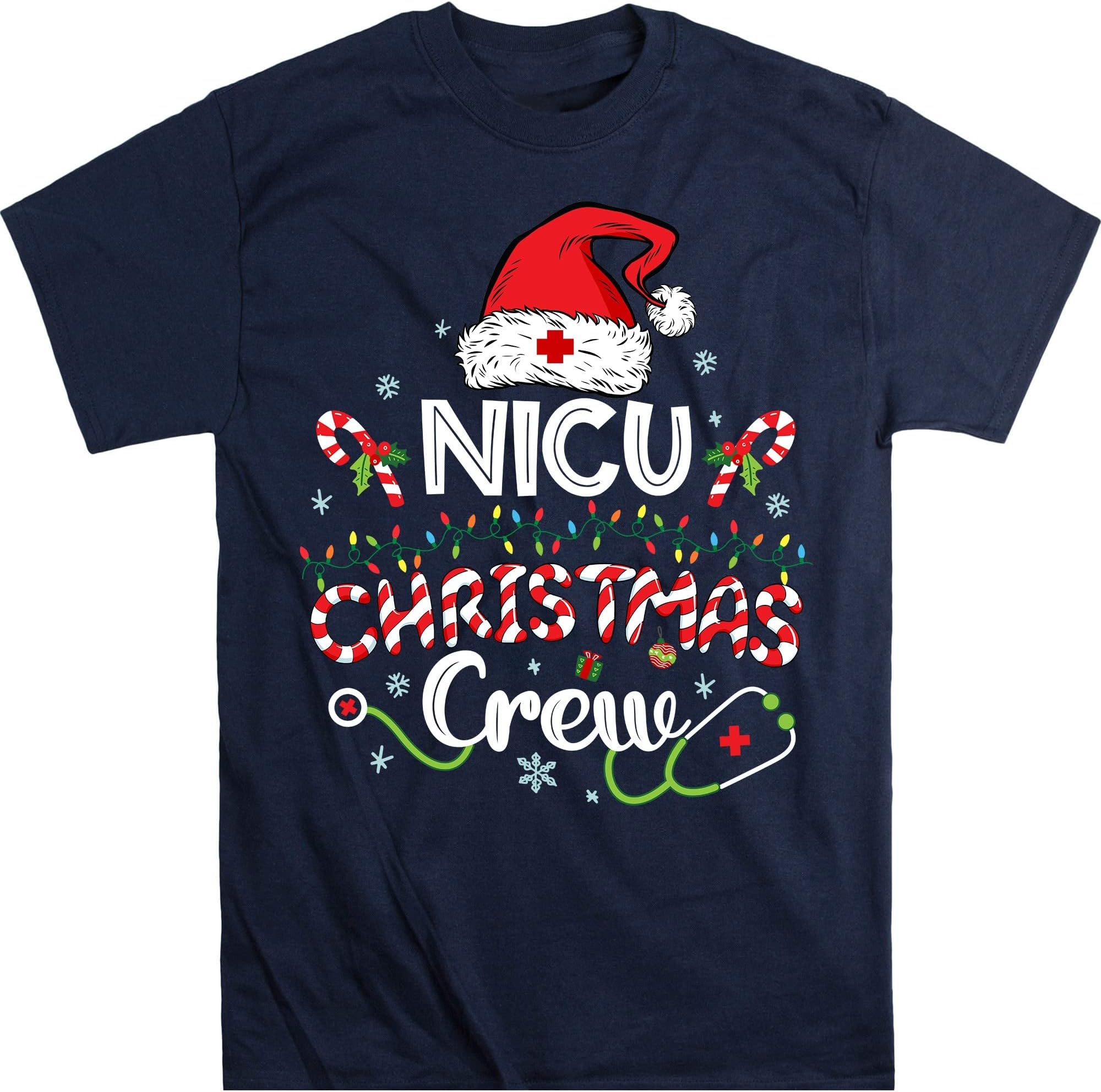 TEEDIYNicu Christmas Crew T-Shirt, Neonatal Intensive Care Unit Nurse Christmas Shirt, Christmas Pajama - Navy Small