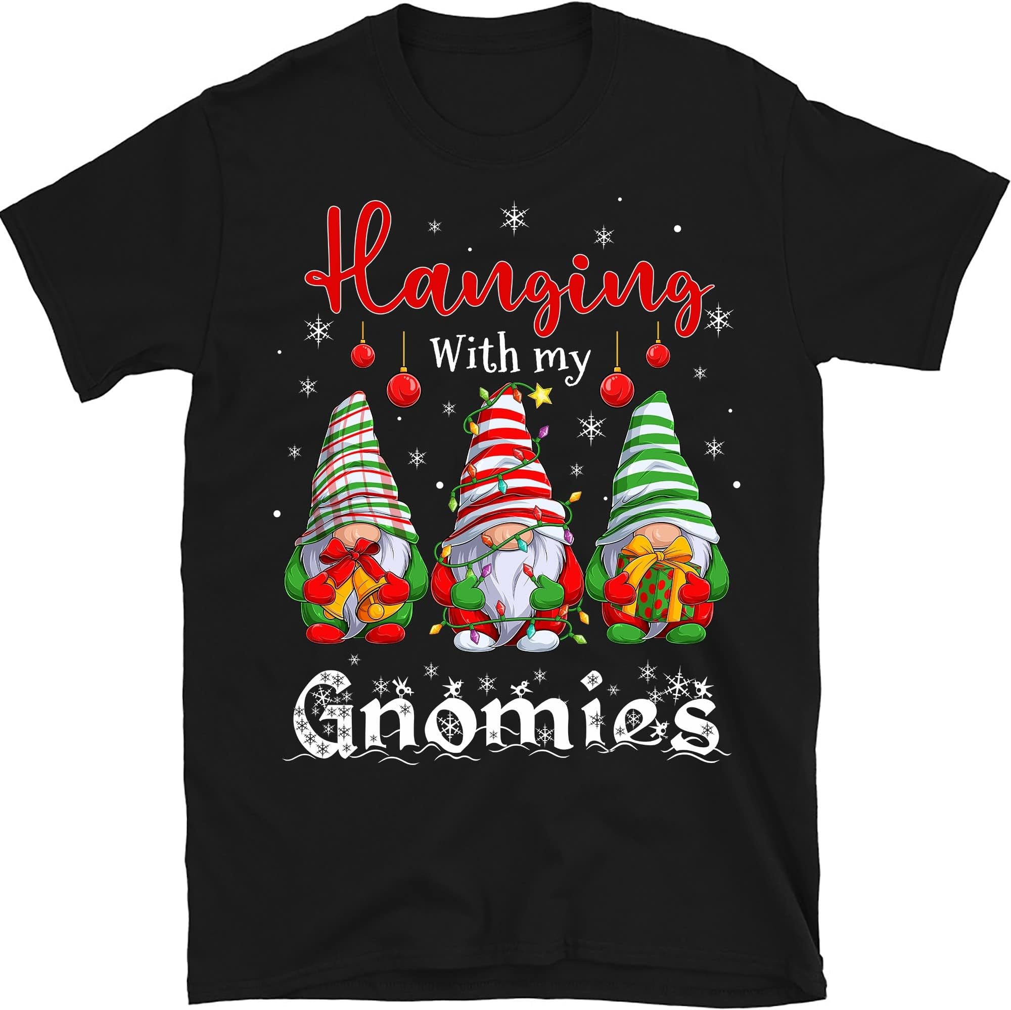 TEEDIYHanging with My Gnomies Shirt, Funny Gnome Christmas Shirt, Matching Family Pajama - Black X-Large