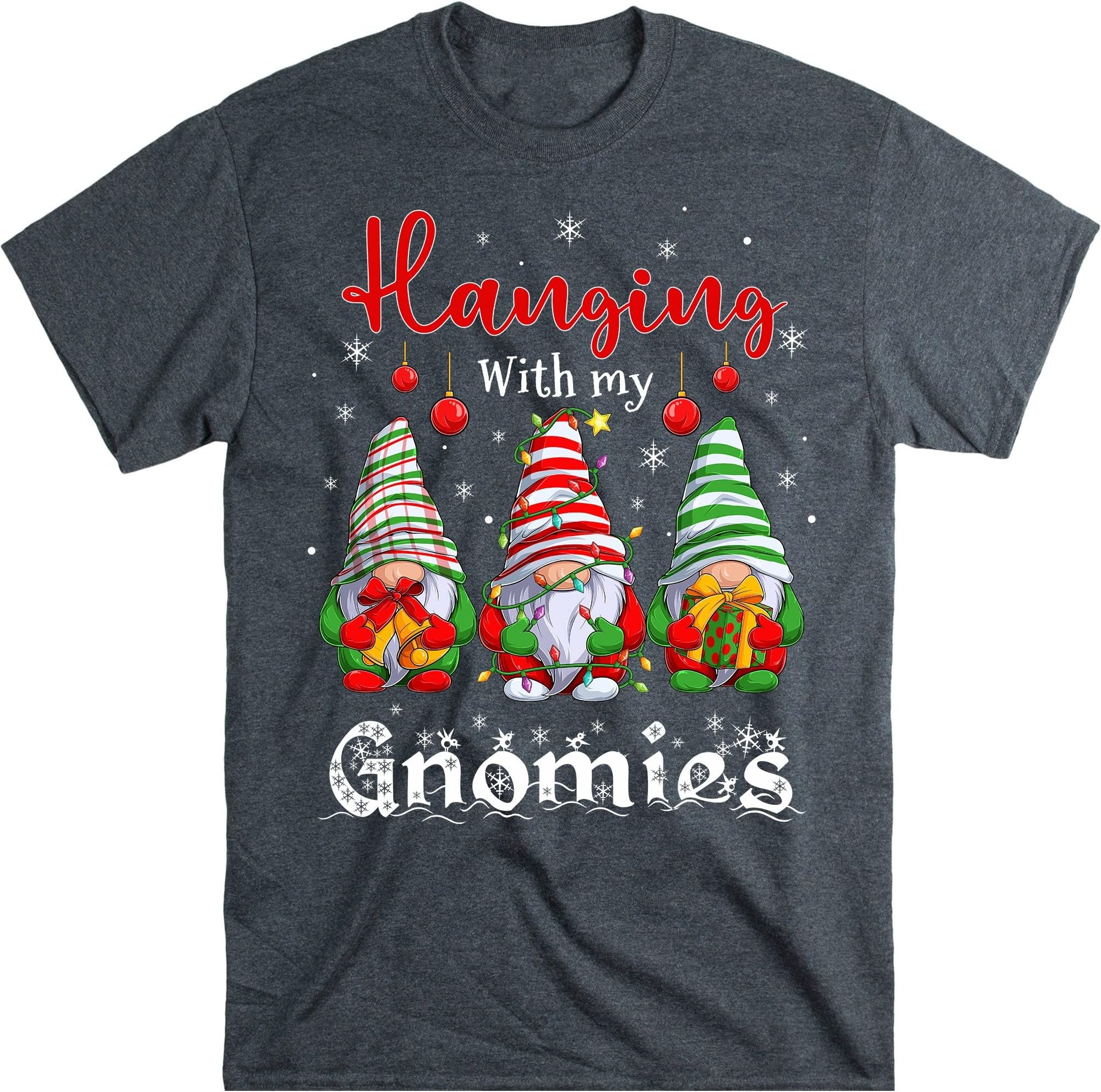 TEEDIYHanging with My Gnomies Shirt, Funny Gnome Christmas Shirt, Matching Family Pajama - Dark Heather 3X-Large