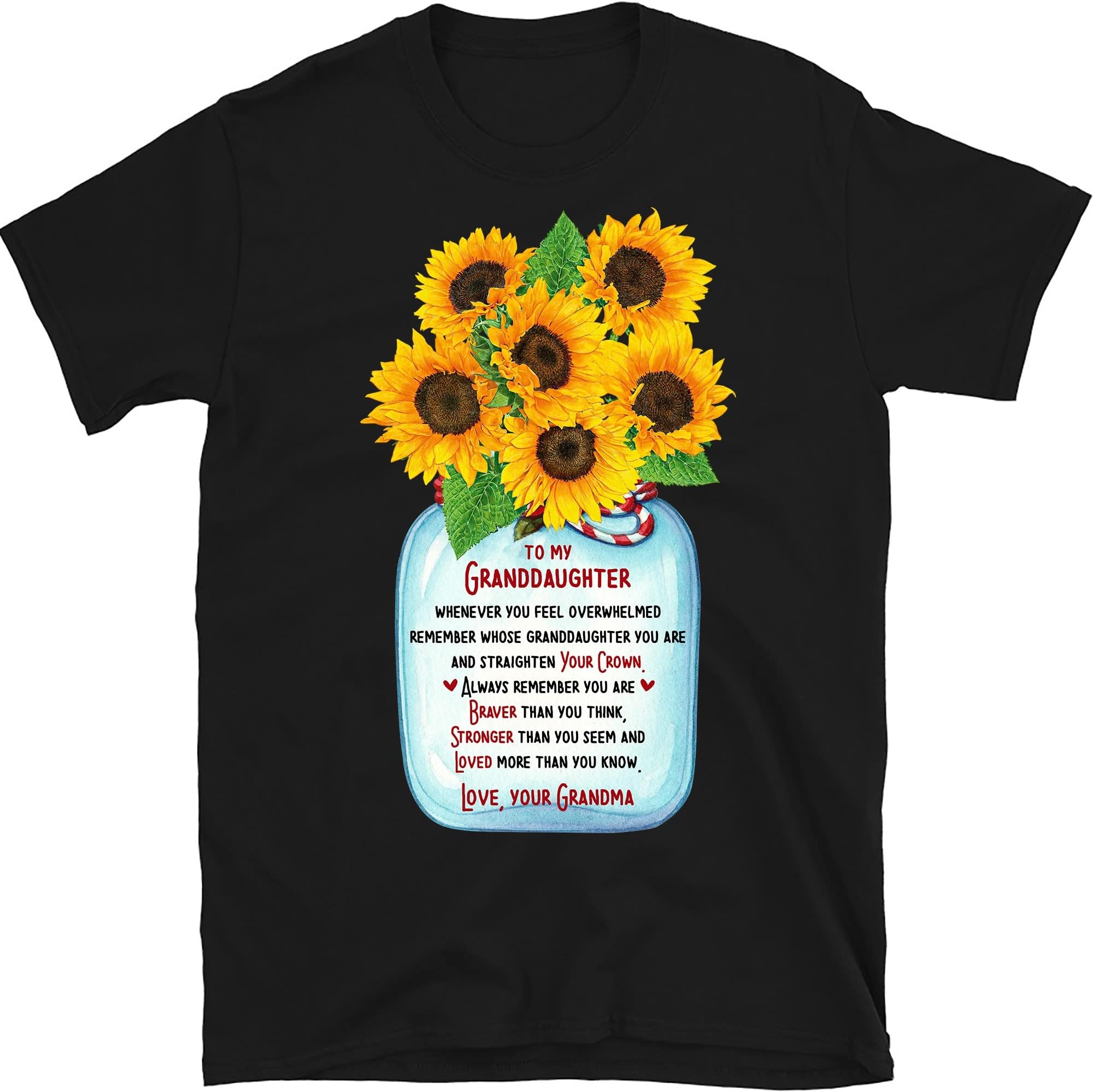 TEEDIYPersonalized Grandchildren Grandma Shirt, Sunflowers Nana Shirt, Grandma Granddaughter Shirt, Gifts for Nana Gigi Shirts - Black XX-Large