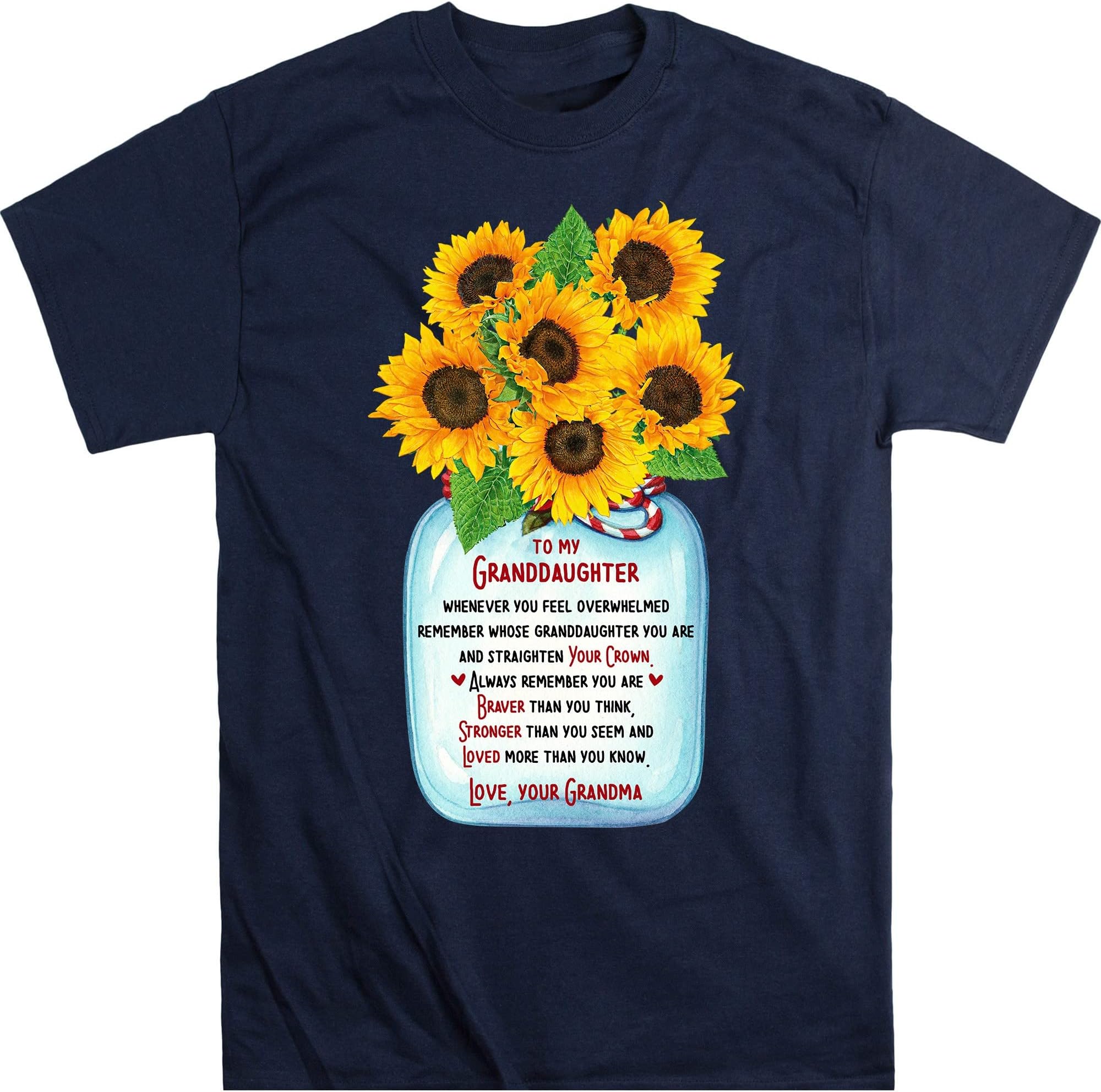 TEEDIYPersonalized Grandchildren Grandma Shirt, Sunflowers Nana Shirt, Grandma Granddaughter Shirt, Gifts for Nana Gigi Shirts - Navy X-Large