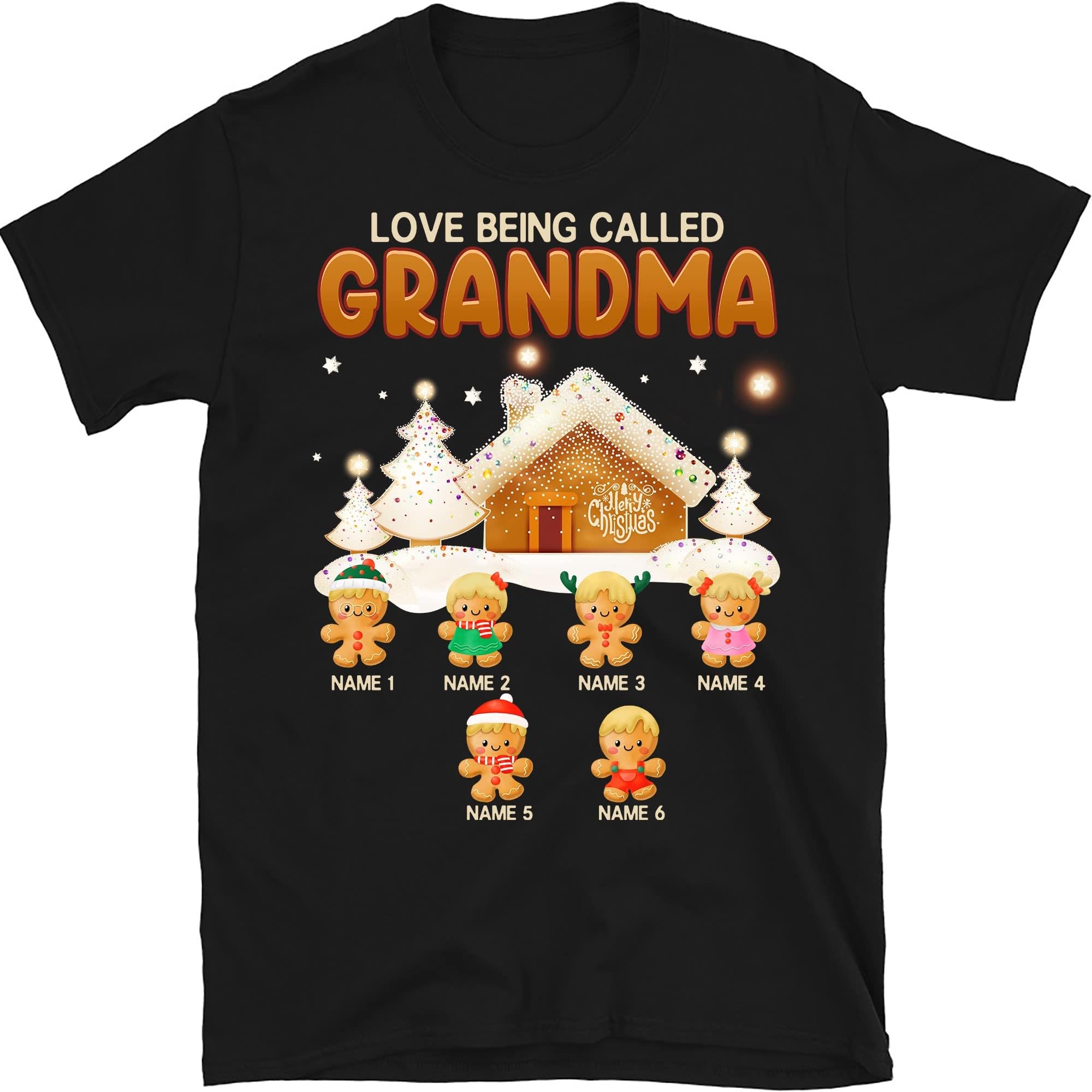 TEEDIYGrandma with Grandkids Name Christmas Personalized T Shirt, Custom Nana Shirt, Christmas Grandma Mom Dad Papa Multicolored