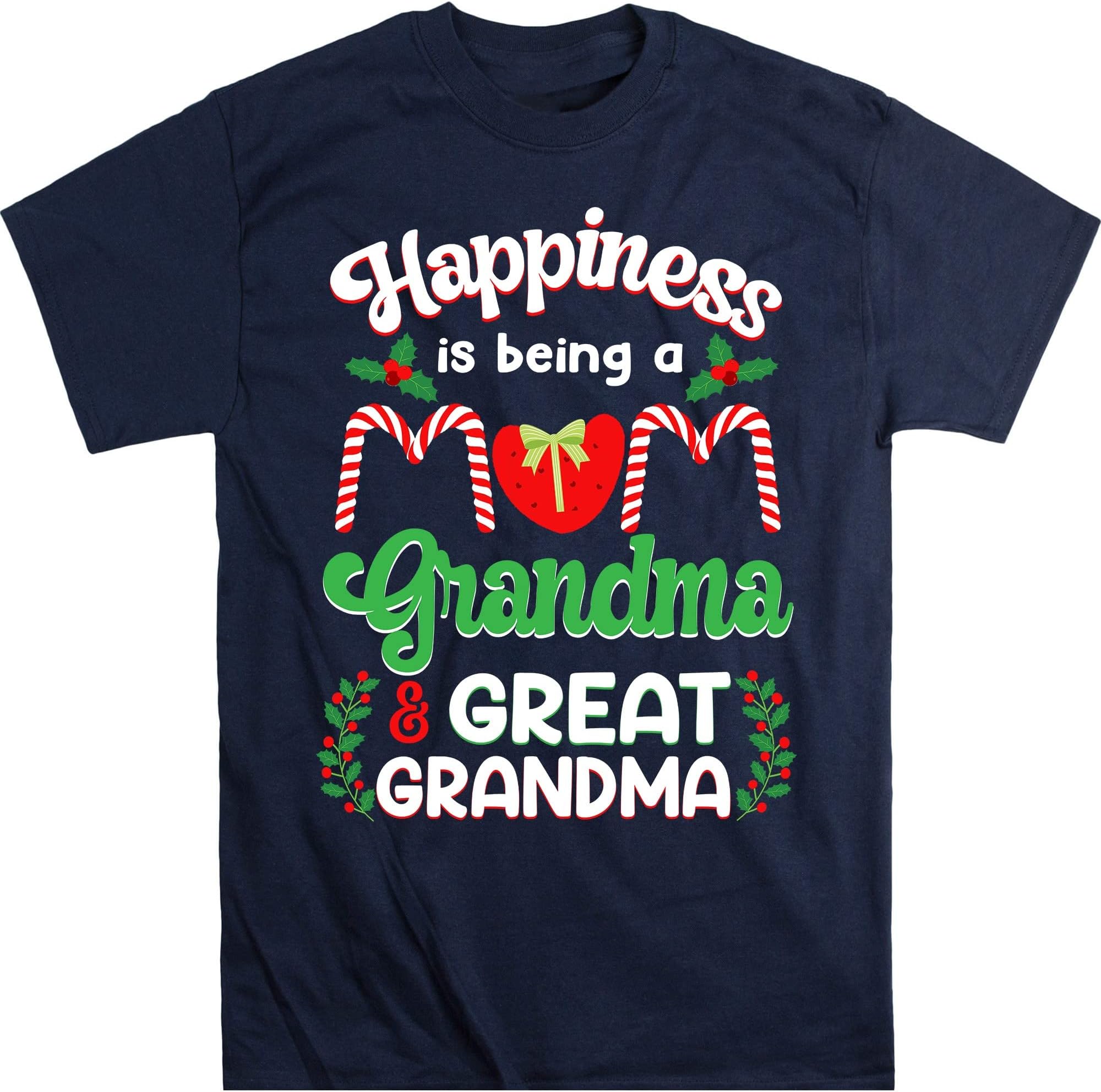 TEEDIYGrandma Christmas Shirt, Nana Christmas Shirt, Happiness is Being a Mom Grandma and Great Grandma - Navy 3X-Large