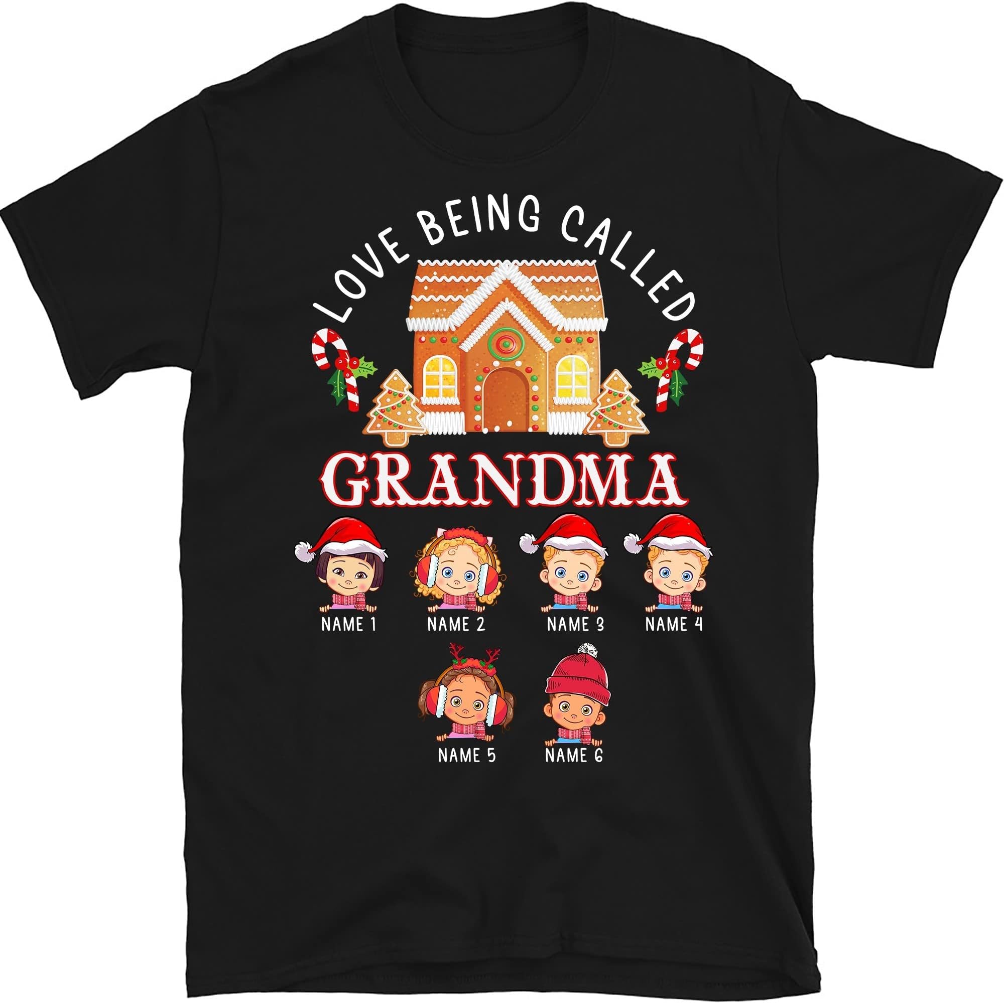 TEEDIYGrandma with Grandkids Name Christmas Personalized T Shirt, Custom Nana Shirt, Christmas Grandma Mom Dad Papa Grandpa Multicolored