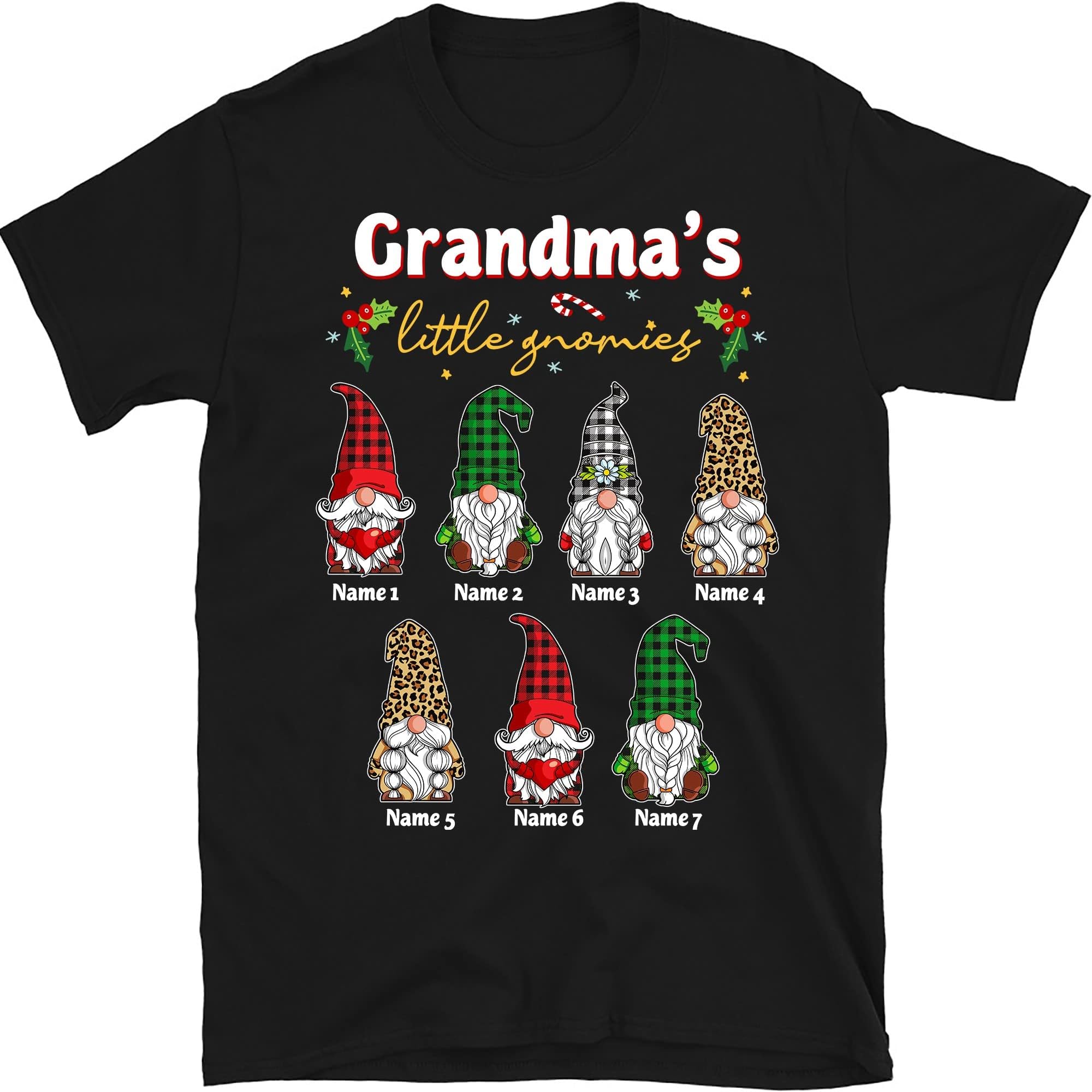 TEEDIYPersonalized Grandma Christmas Gnome Shirt, Custom Grandma Shirt, Custom Grandma with Kids Name Christmas Nana Shirt, Grandmas Little Gnomies Multicolored