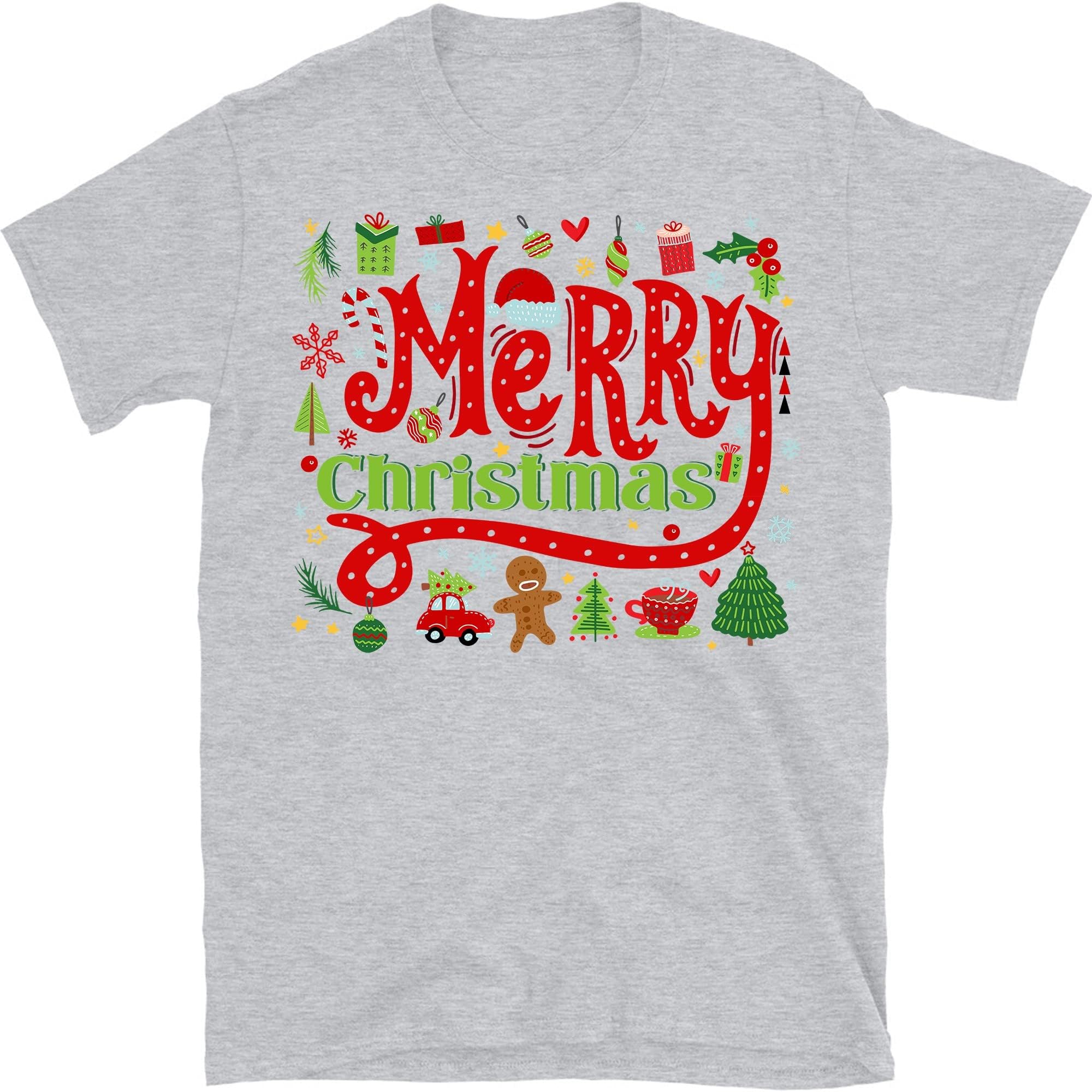 TEEDIYMerry Christmas Shirt, Merry Christmas Doodles Shirt, Christmas Gingerbread Shirt, Christmas Pajama Shirt - Sport Grey 3X-Large
