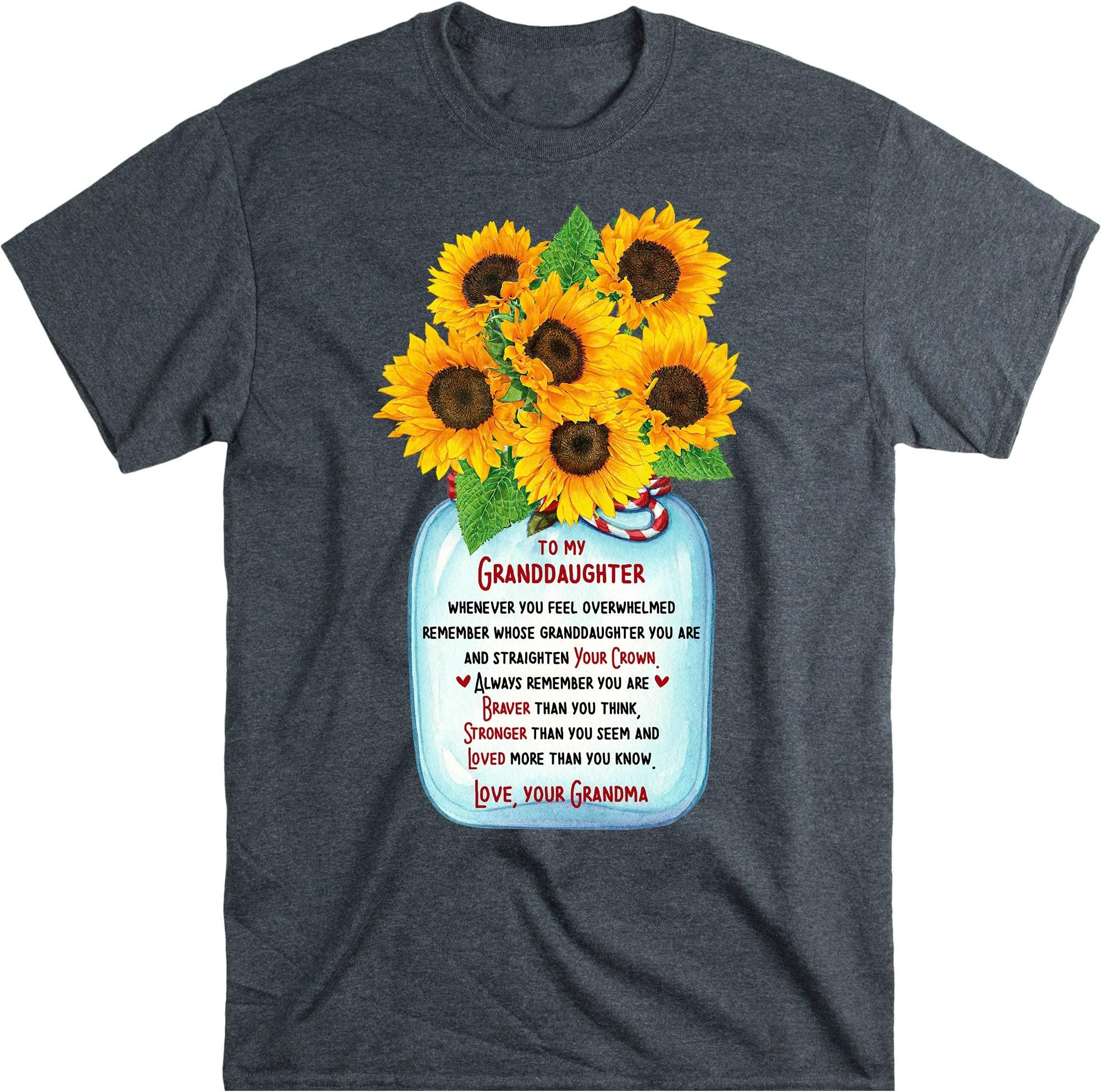 TEEDIYPersonalized Grandchildren Grandma Shirt, Sunflowers Nana Shirt, Grandma Granddaughter Shirt, Gifts for Nana Gigi Shirts - Dark Heather Medium
