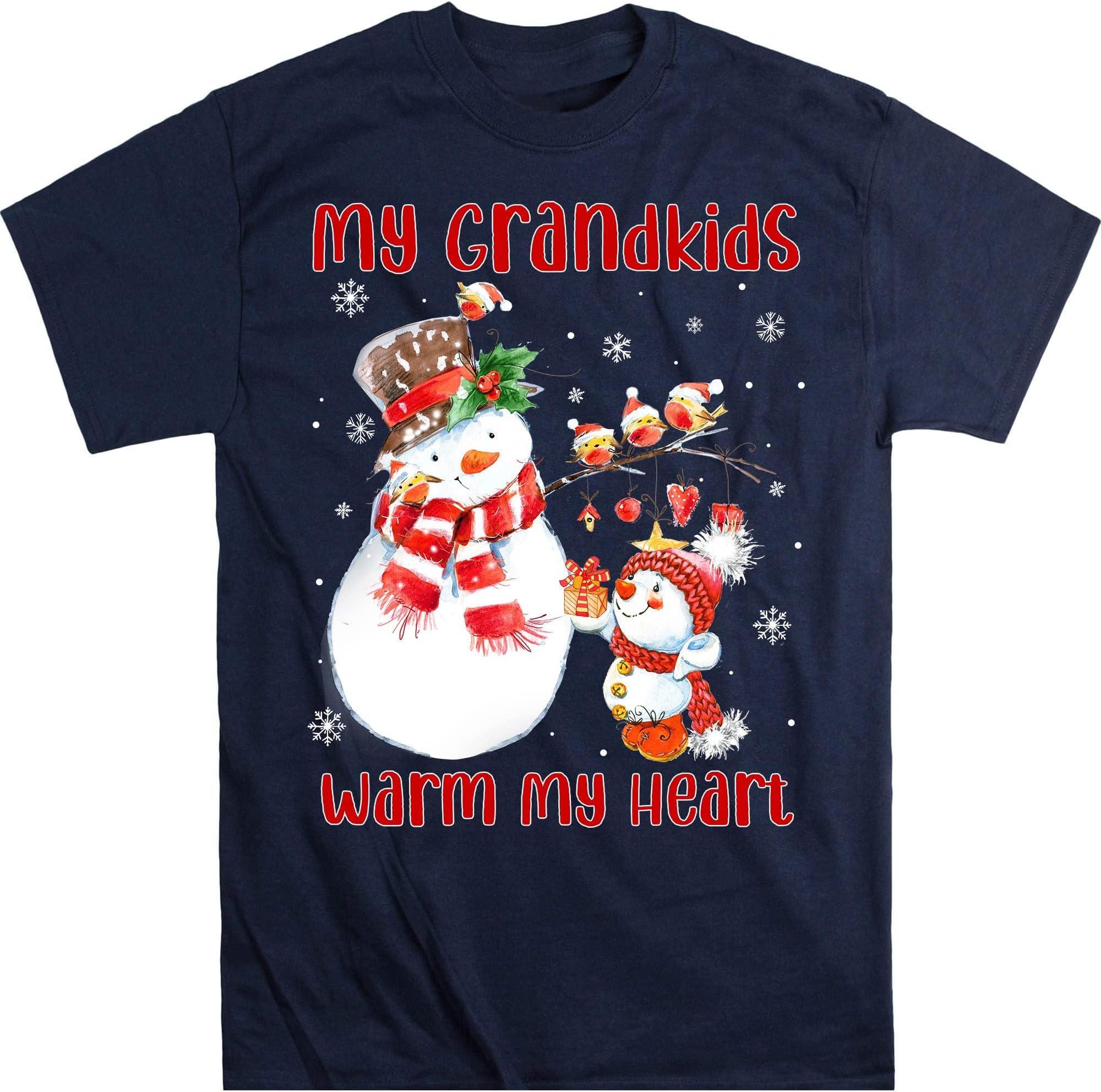 TEEDIYChristmas Snowman Grandma Shirt, Christmas Nana Gift, My Grandkids Warm My Heart - Navy Medium