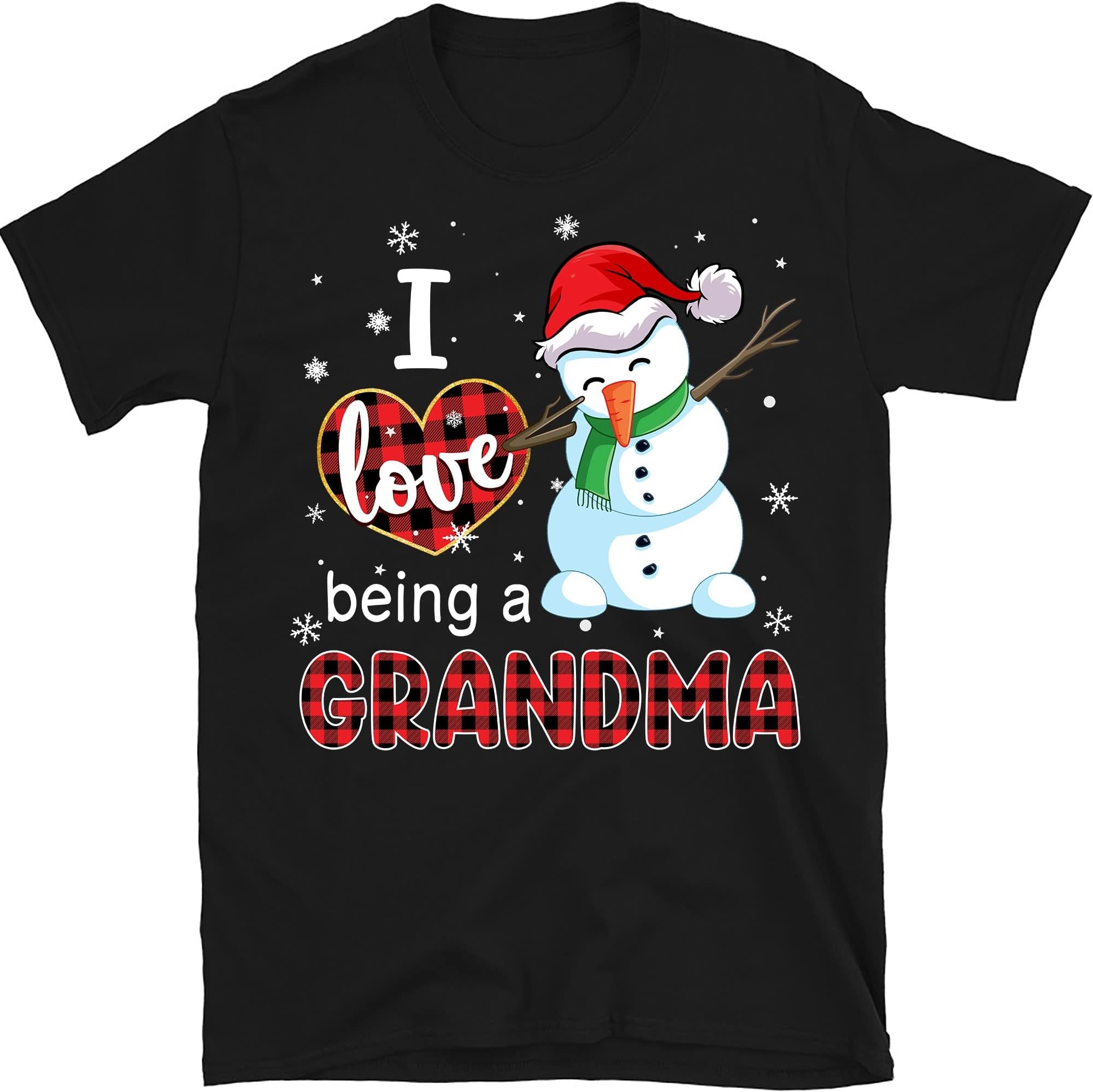 TEEDIYPersonalized Dabbing Snowman Grandma Christmas T-Shirt, Christmas Nana Shirt, for Mimi Gigi Grandpa, Mom, Dad Multicolored