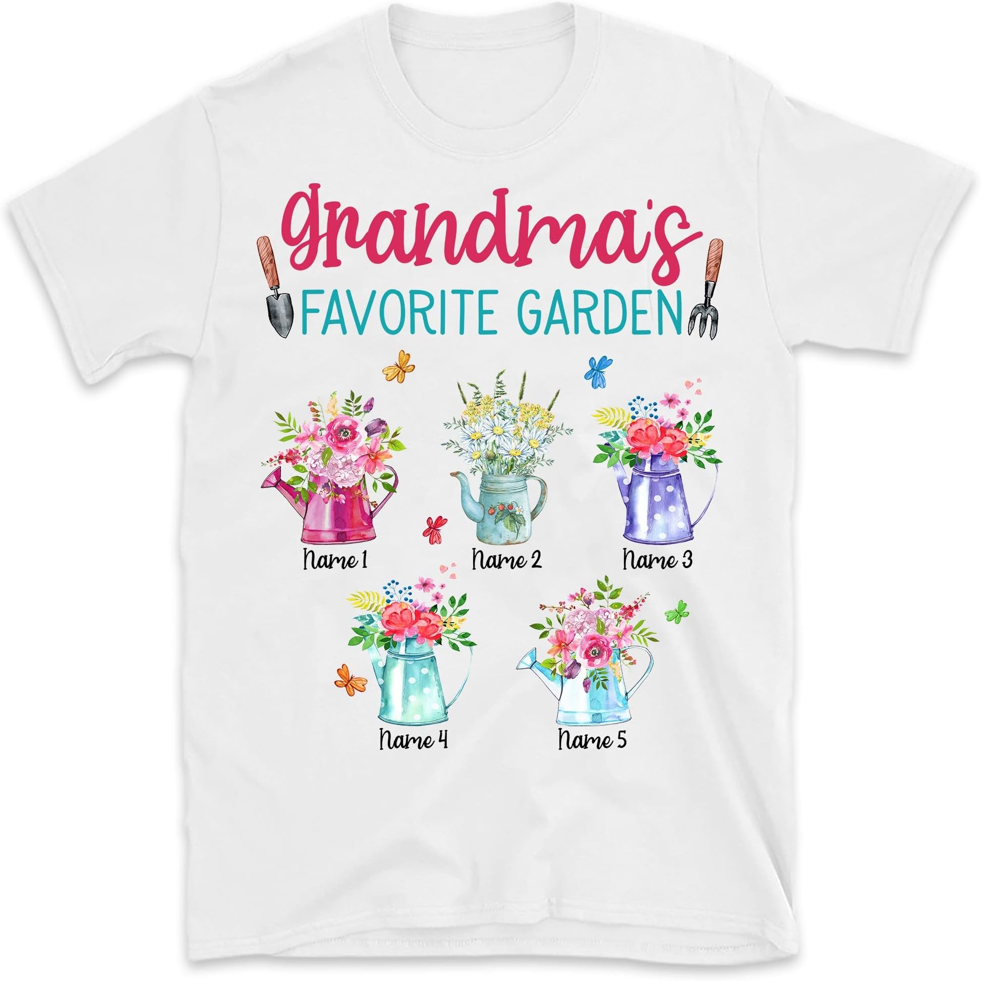 TEEDIYGrandmas Favorite Garden Shirt, Custom Grandma Shirt, Grandmas Flowers, Grandmas Shirt with Grandkids Name, Personalized Grandma Shirt