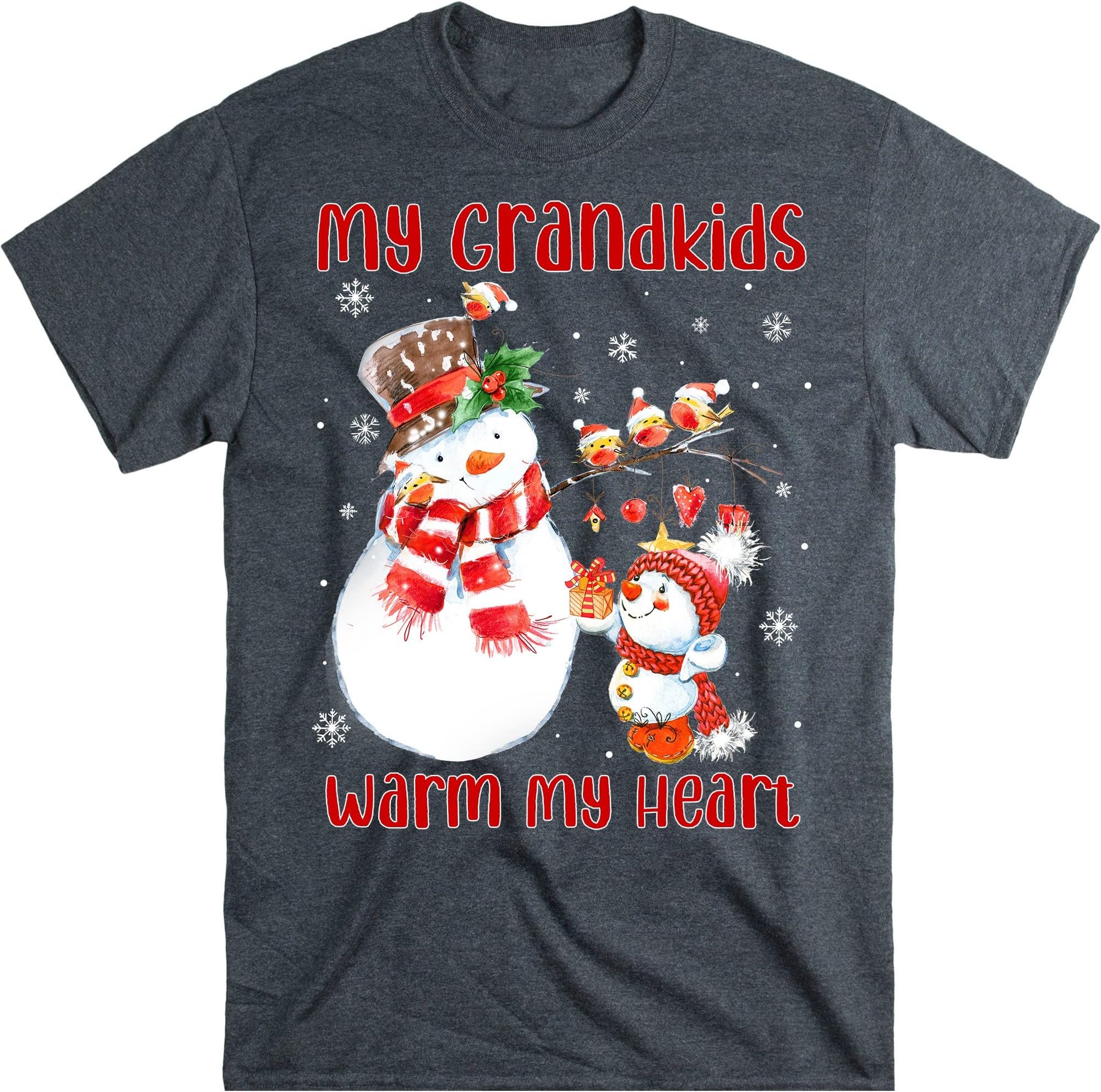 TEEDIYChristmas Snowman Grandma Shirt, Christmas Nana Gift, My Grandkids Warm My Heart - Dark Heather X-Large