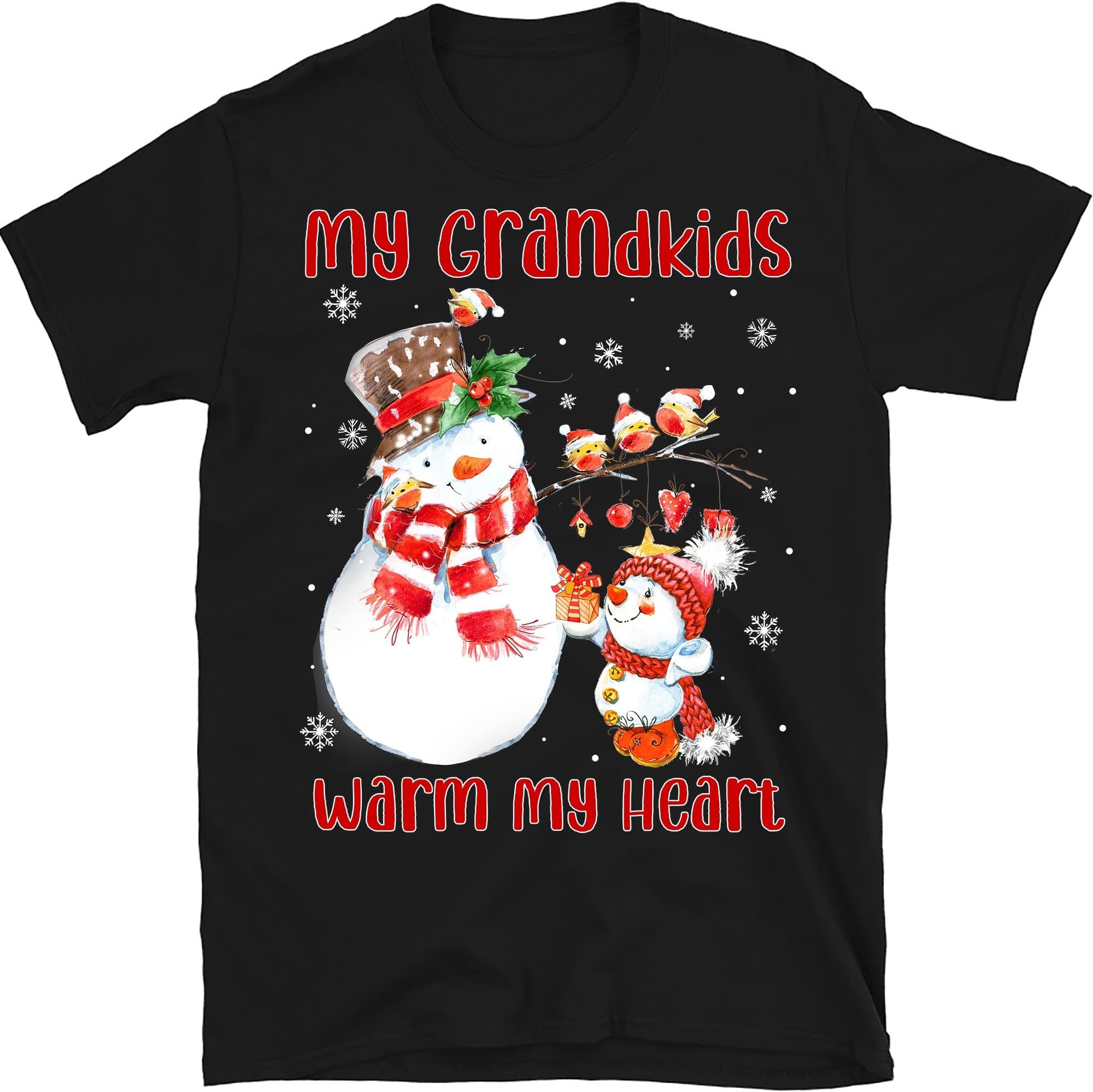 TEEDIYChristmas Snowman Grandma Shirt, Christmas Nana Gift, My Grandkids Warm My Heart - Black XX-Large