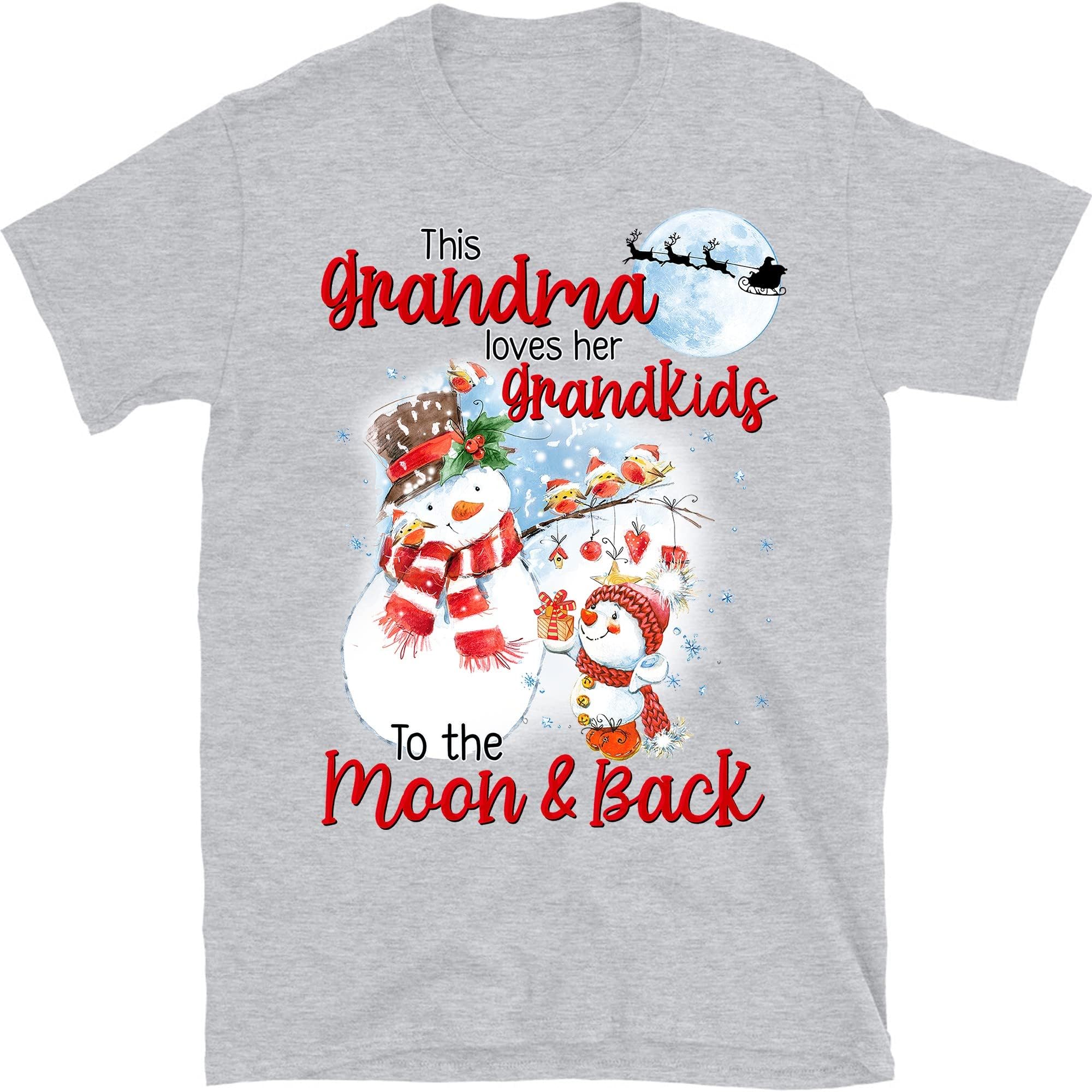 TEEDIYChristmas Snowman Grandma Shirt This Grandma Loves Her Grandkids to The Moon and Back - Sport Grey XX-Large