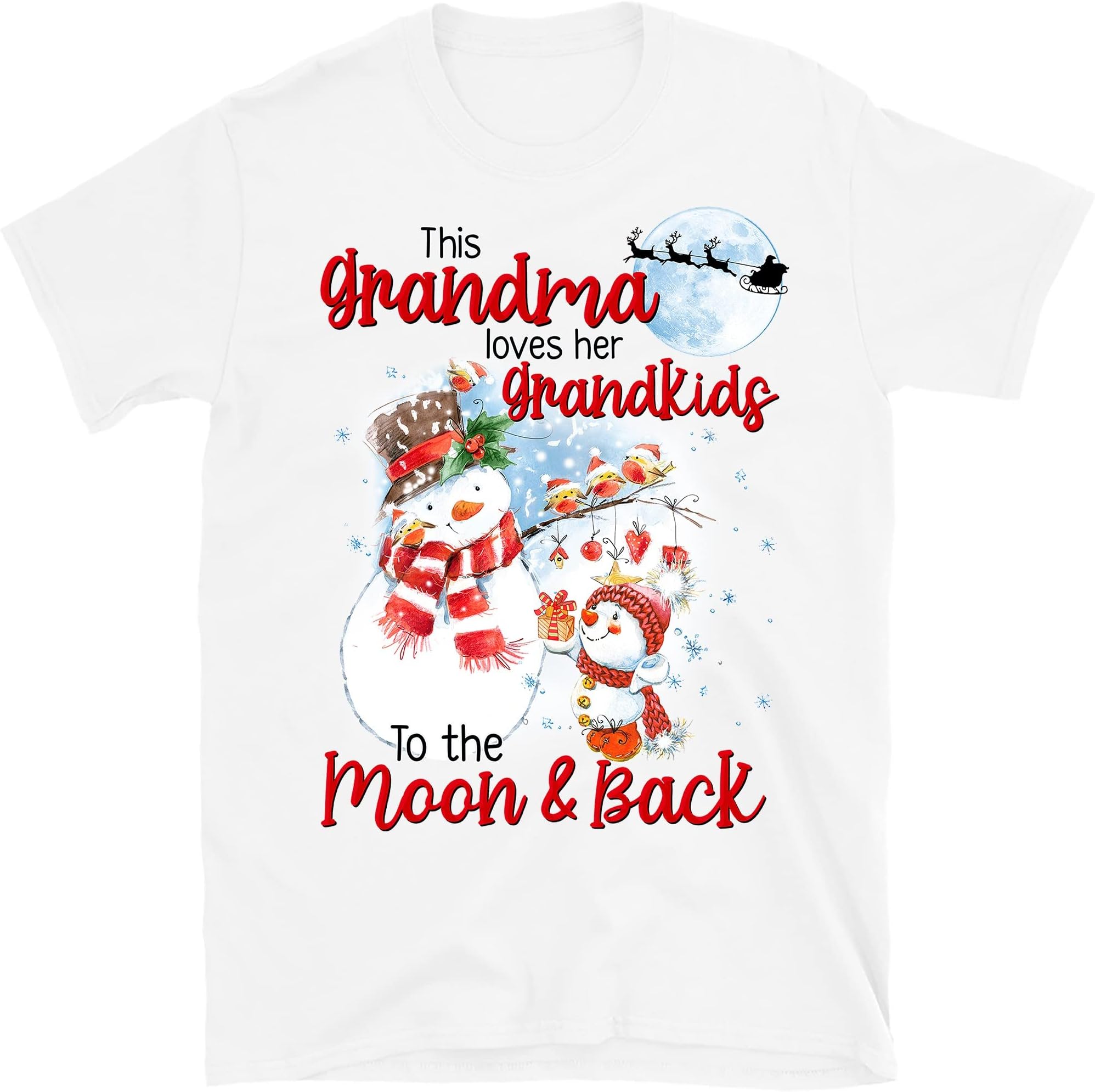 TEEDIYChristmas Snowman Grandma Shirt This Grandma Loves Her Grandkids to The Moon and Back - White X-Large