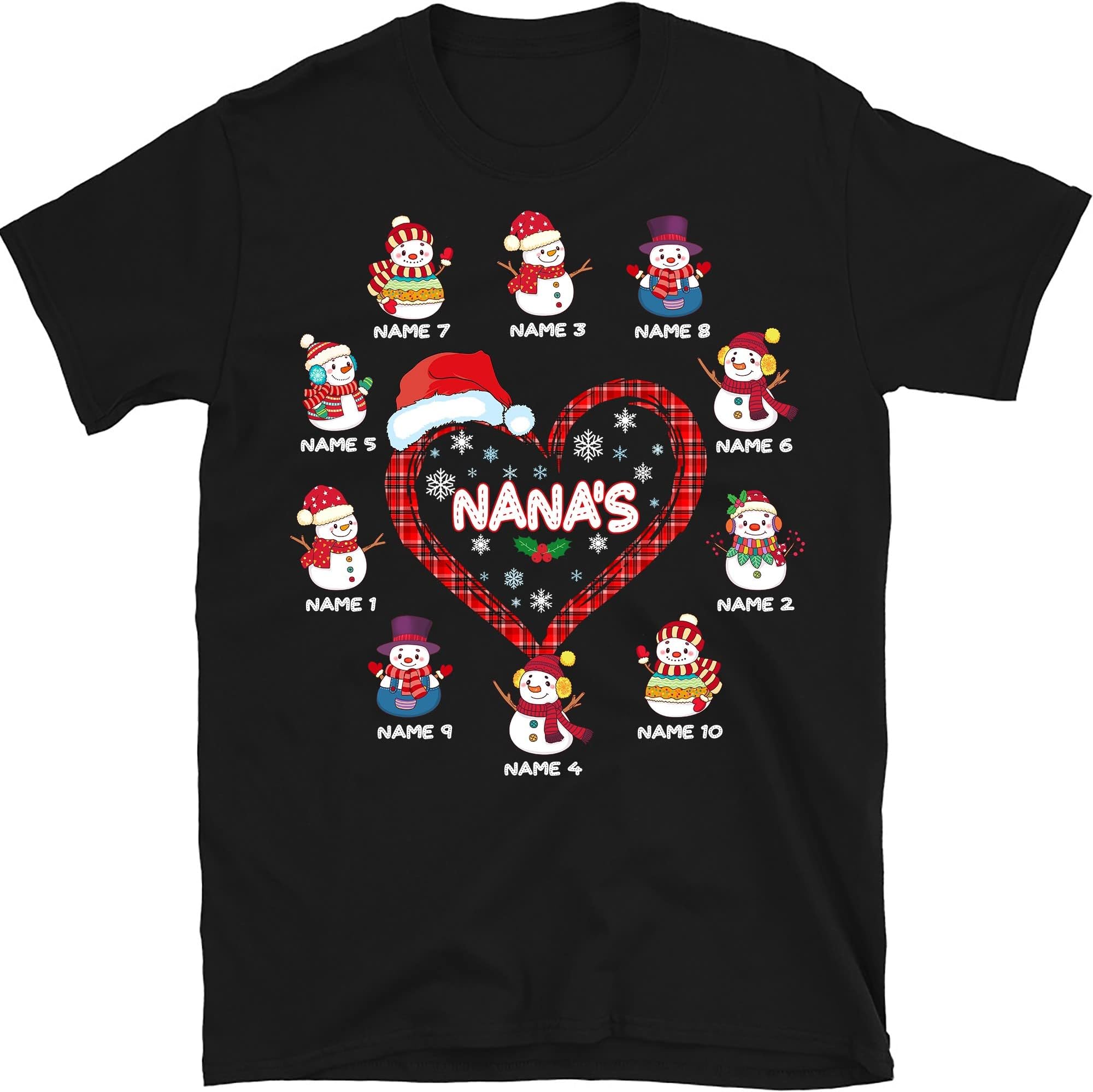 TEEDIYPersonalized Nana Snowflakes Shirt, Custom Grandkids Names Grandma T Shirt, Nanas Snowmen for Grandpa, Mom, Dad