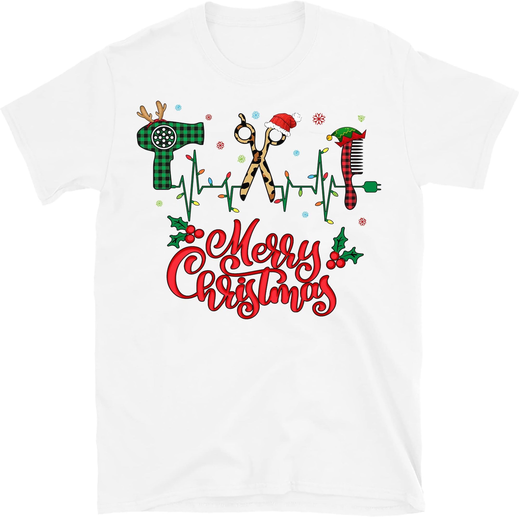TEEDIYMerry Christmas Hairstylist Funny Tool Hairdresser Barber T-Shirt - White XX-Large
