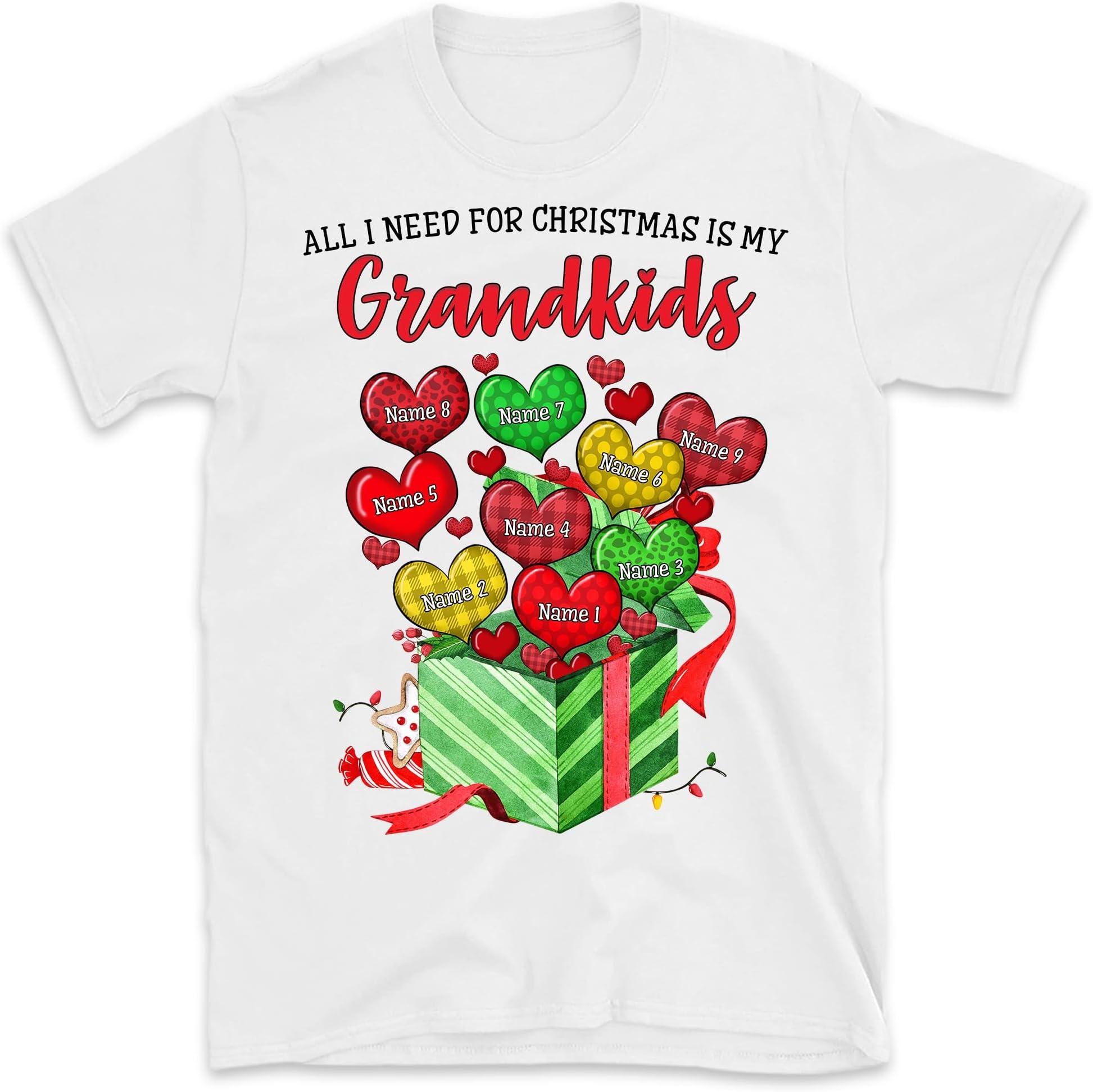 TEEDIYPersonalized Nana Snowflakes Shirt, Custom Grandkids Names Grandma T Shirt, All I Need for Christmas is My Grandkids, for Grandpa, Mom, Dad