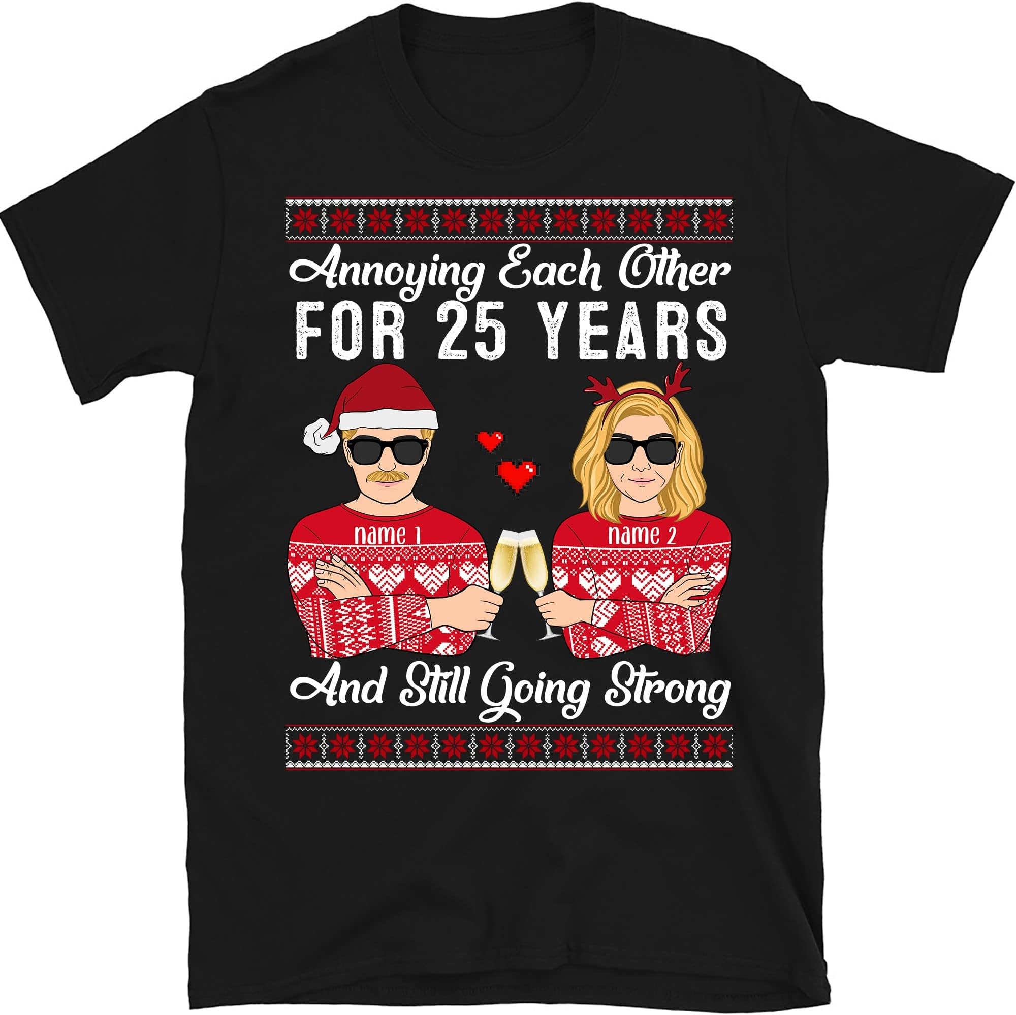TEEDIYPersonalized Christmas Couple Gift Annoying Each Other for Years and Still Going Strong, Husband and Wife Customized - Black XX-Large
